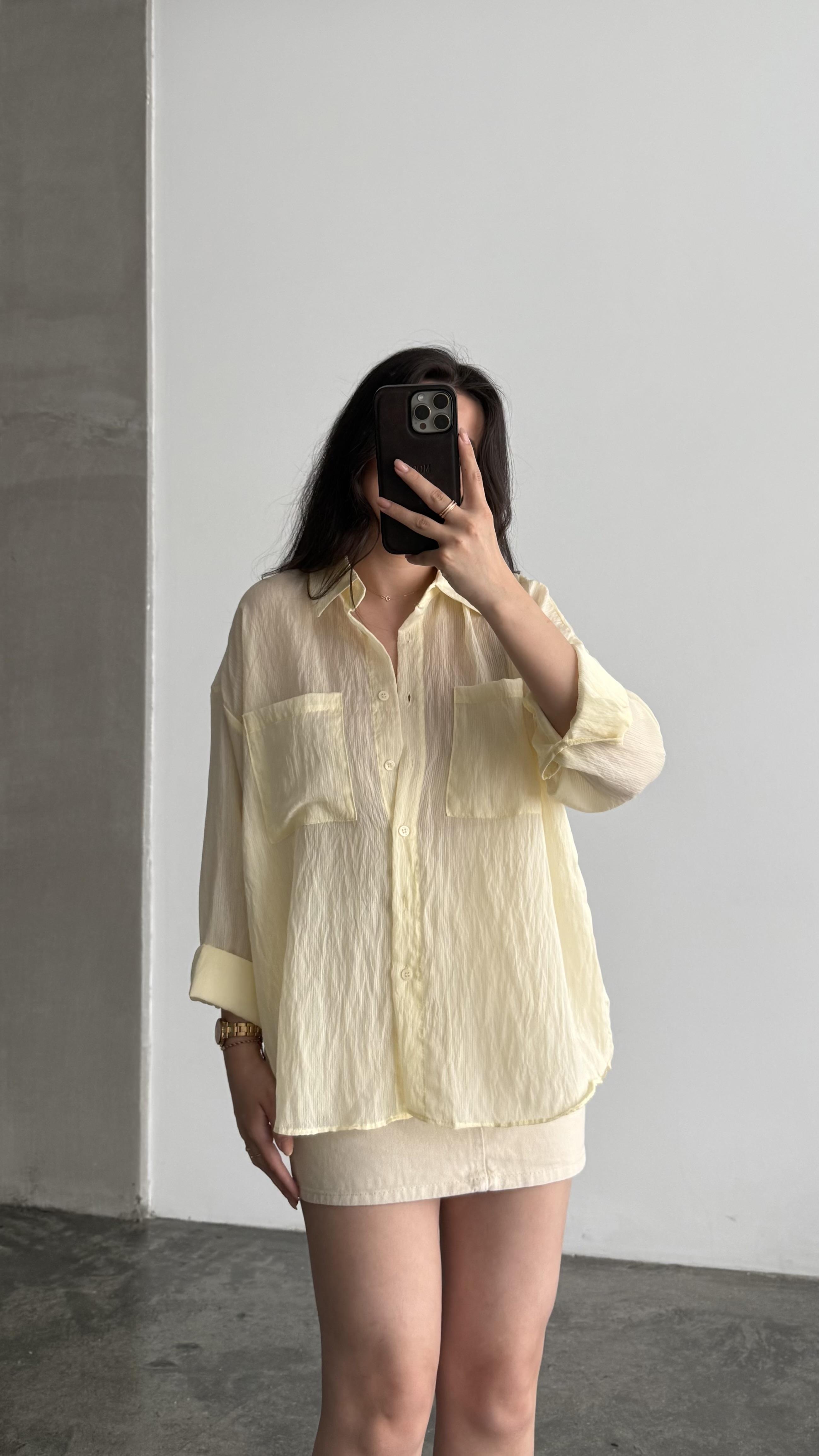 Soft Sarı Transparan Oversize Gömlek