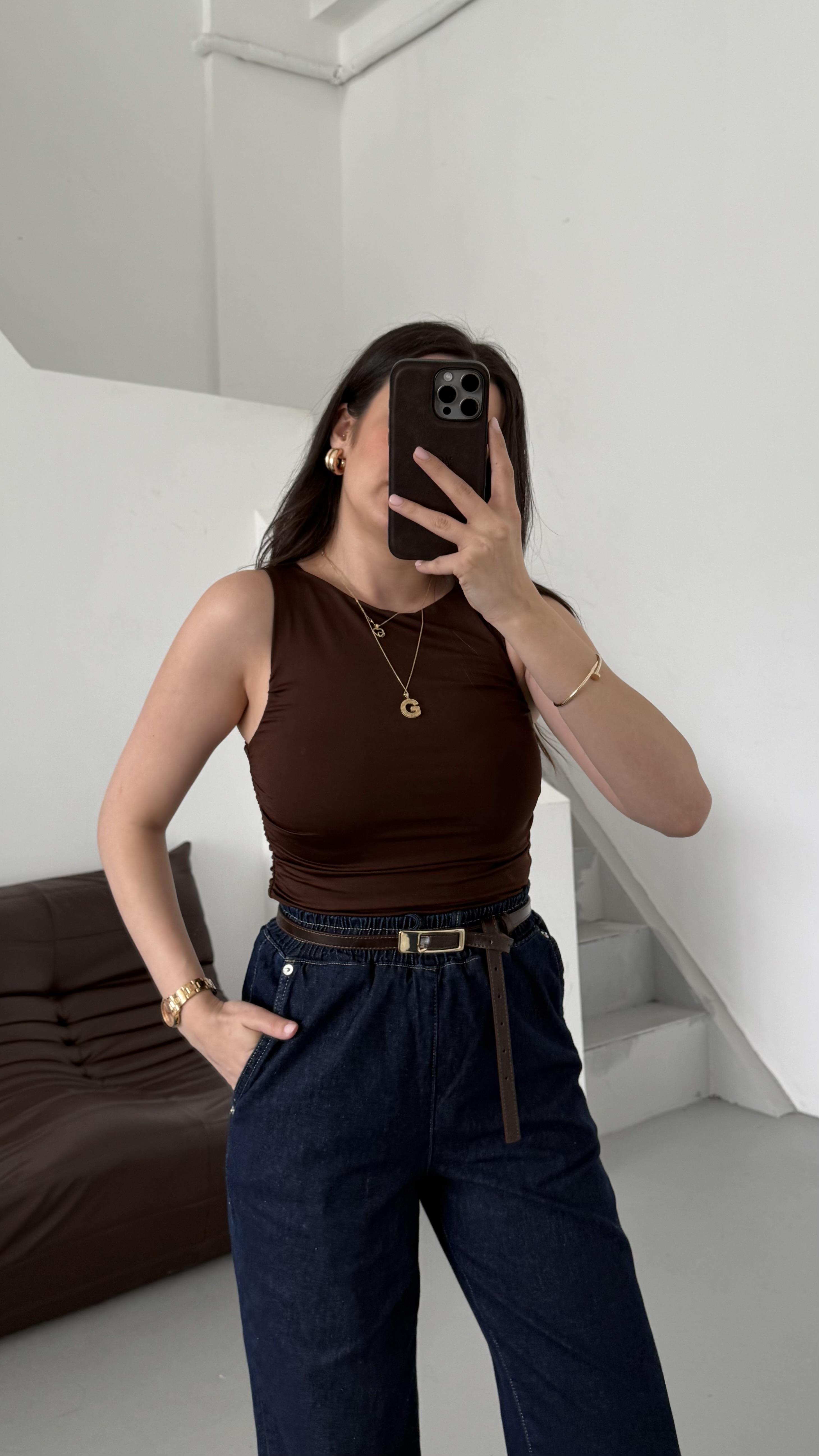 Star Acı Kahve Drapeli Bluz