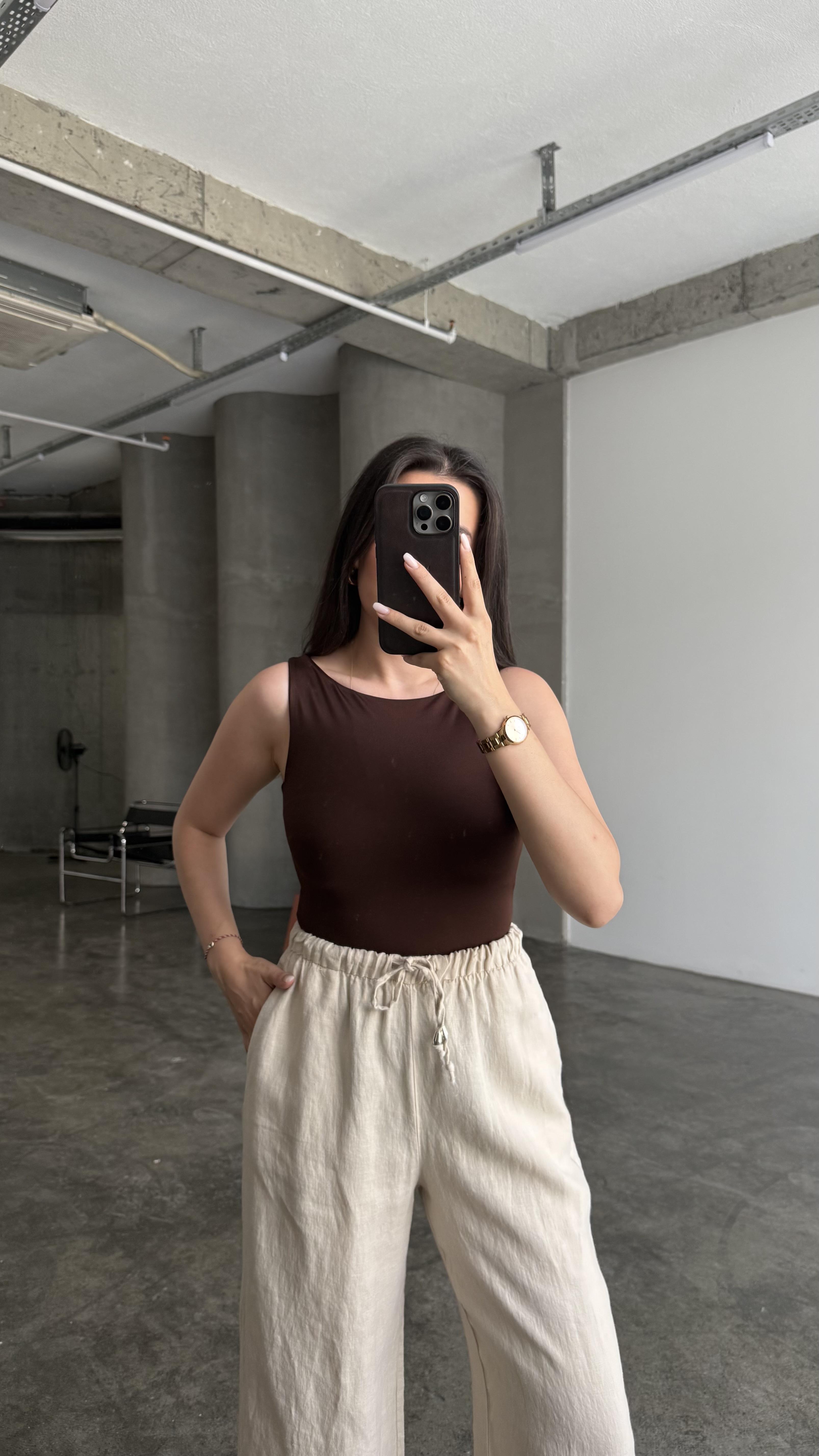 Star Acı Kahve Geniş Yaka Body Suit
