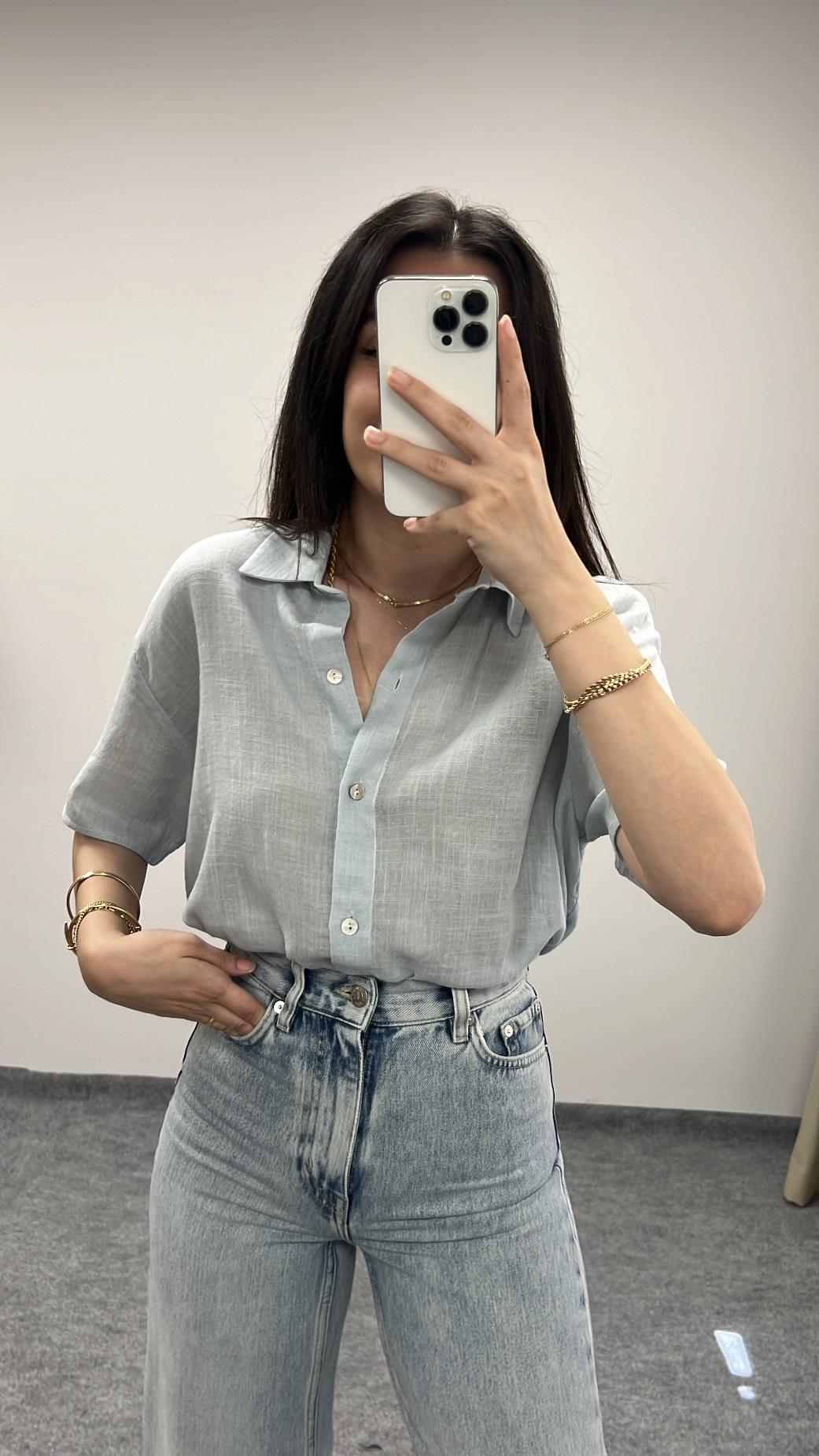 Star Bebek Mavi Keten Gömlek