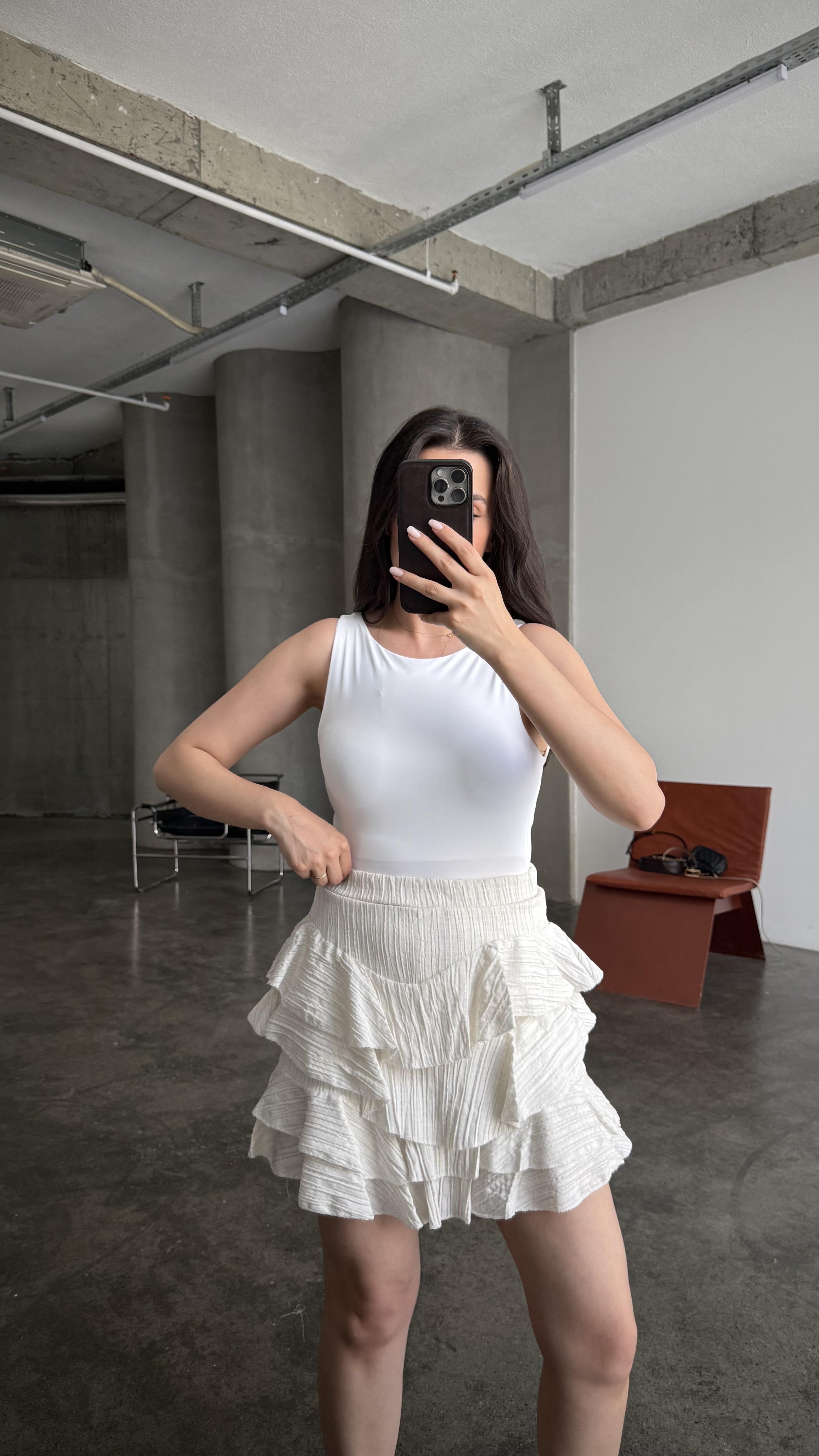 Star Beyaz Geniş Yaka Body Suit