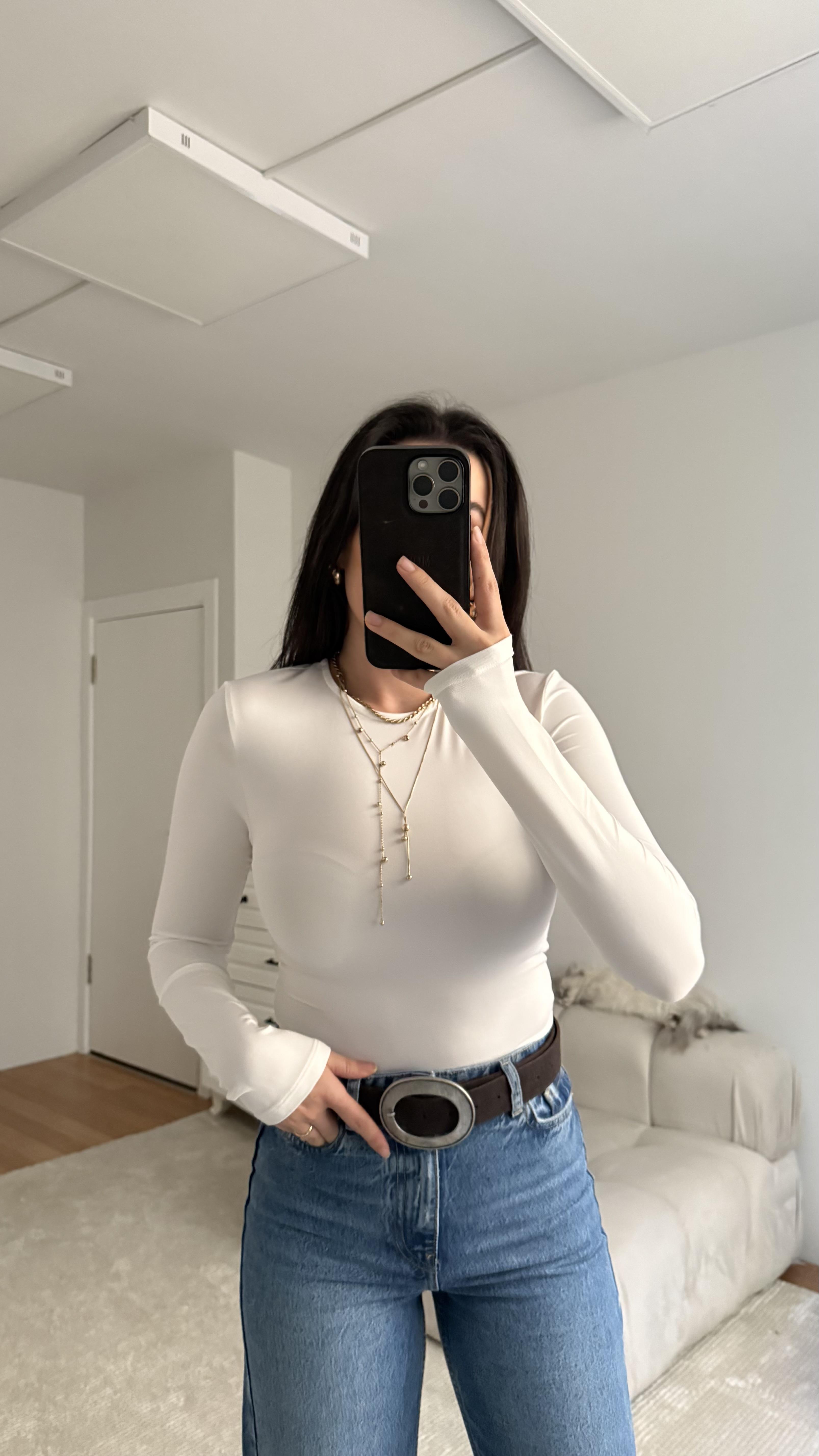 Star Beyaz Uzun Kollu Body Suit