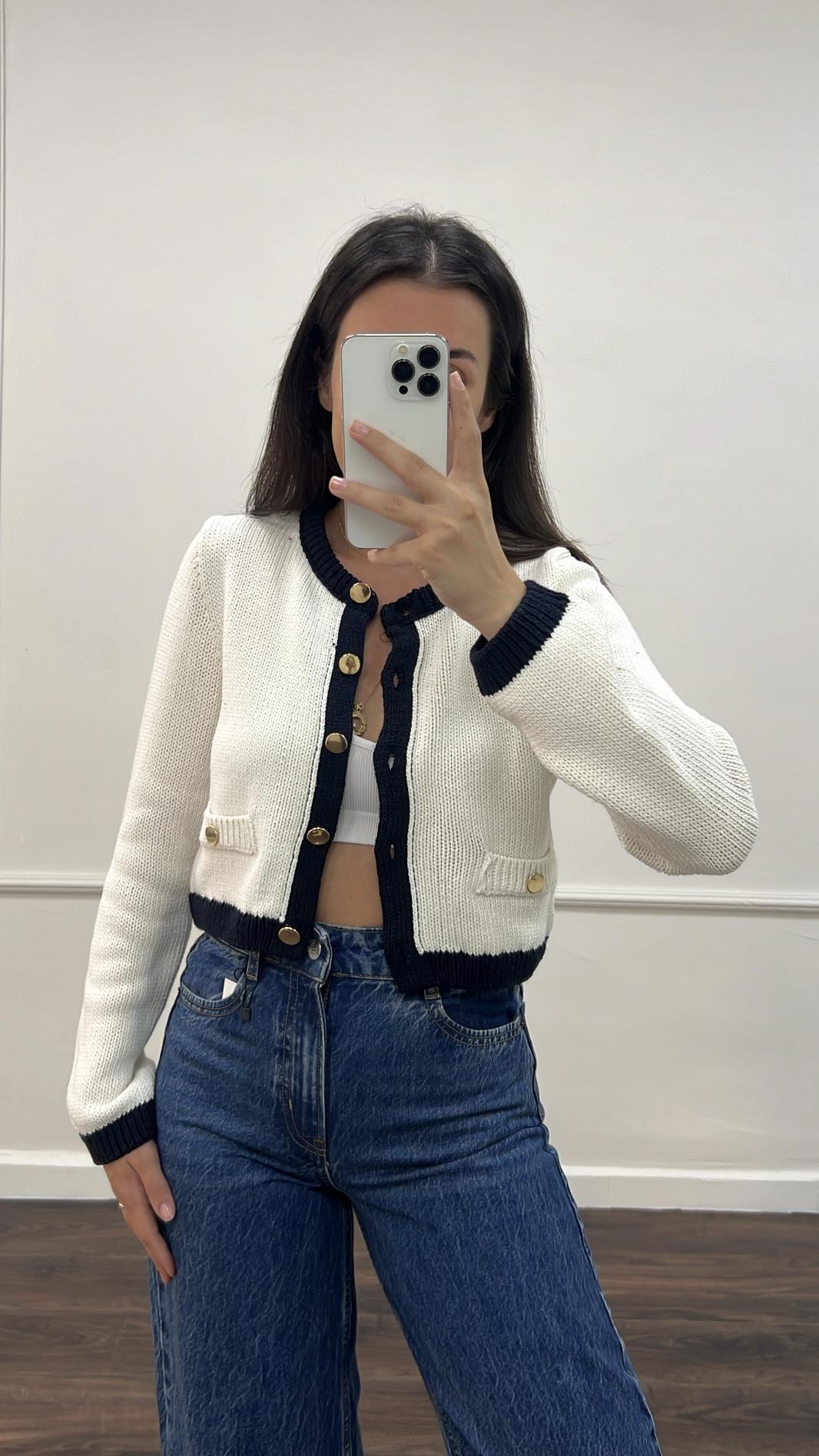 Star Ekru Gold Düğme Triko Hırka