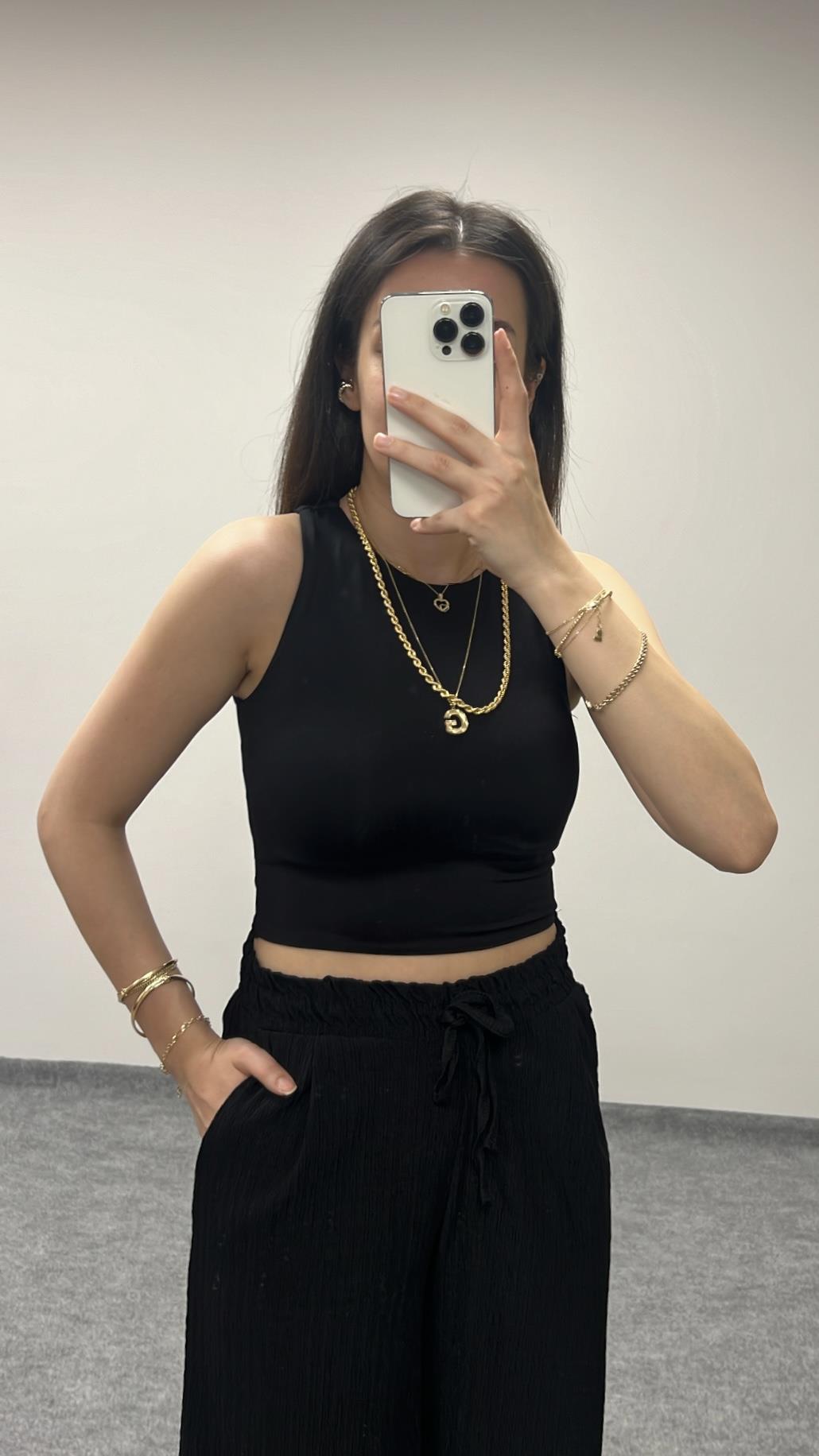 Star Halter Yaka Çift Katlı Crop