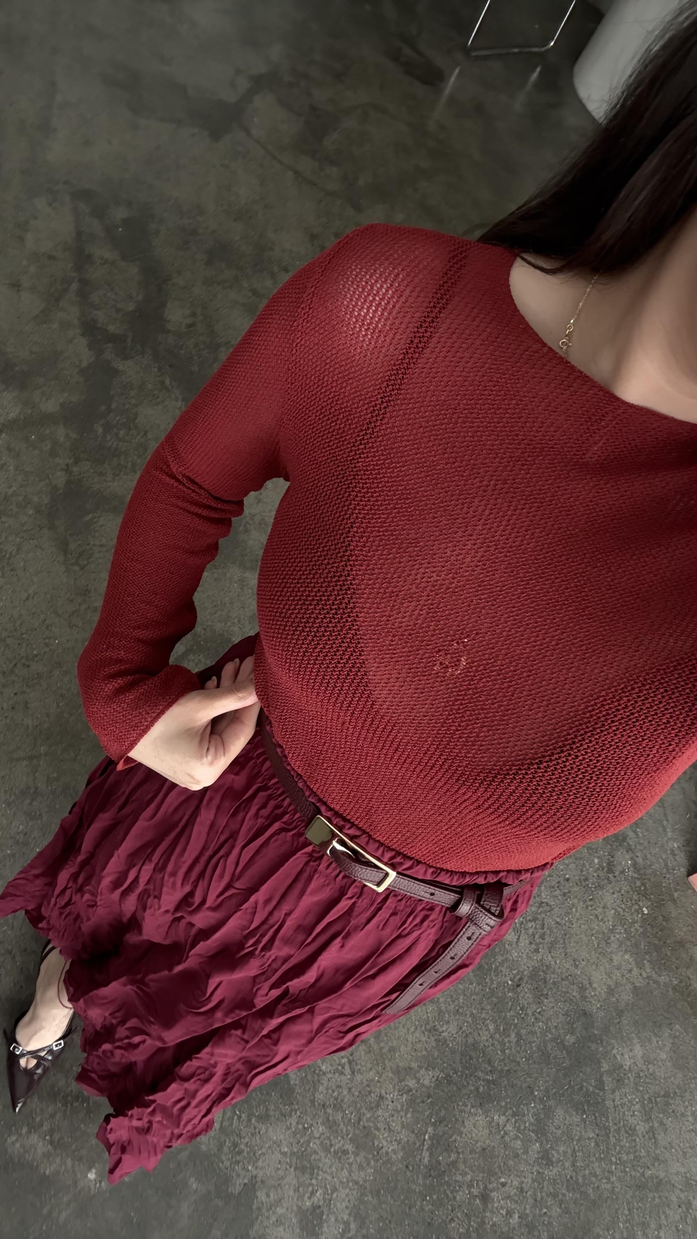 Star Kırmızı Transparan Triko Bluz