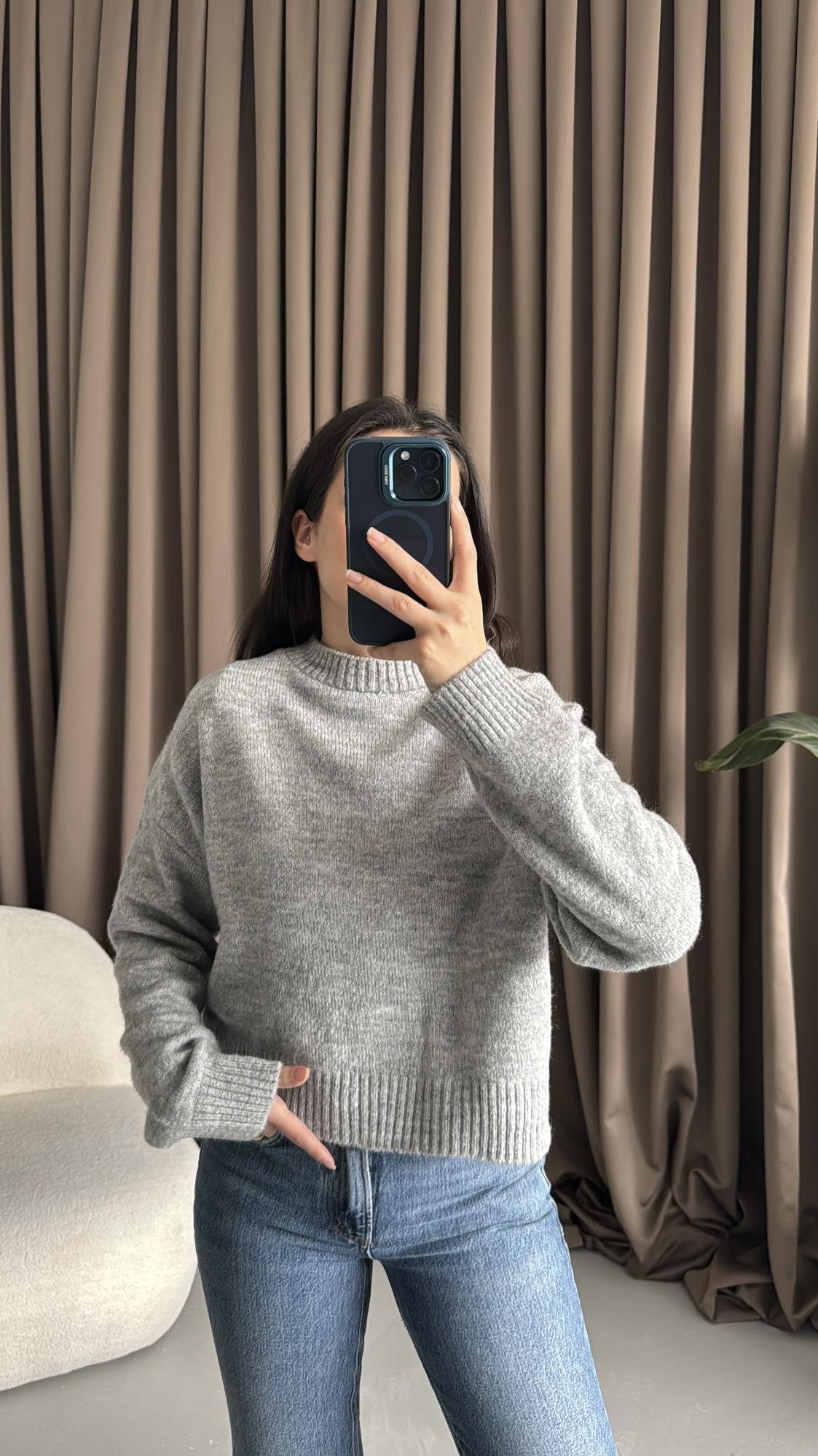 Star Koyu Antrasit İnce Örme Kazak