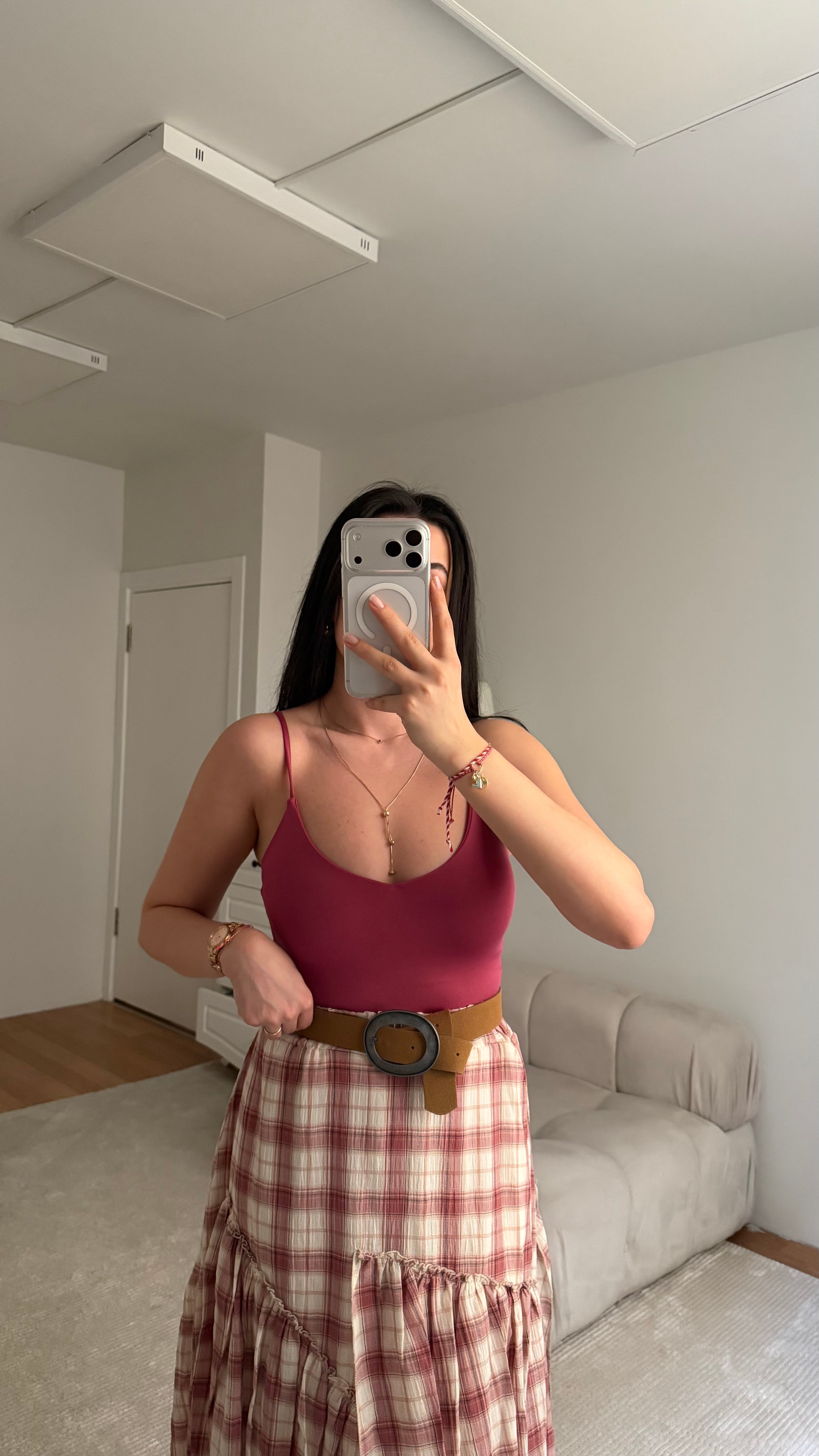 Star Pembe V Yaka Askılı Body Suit 