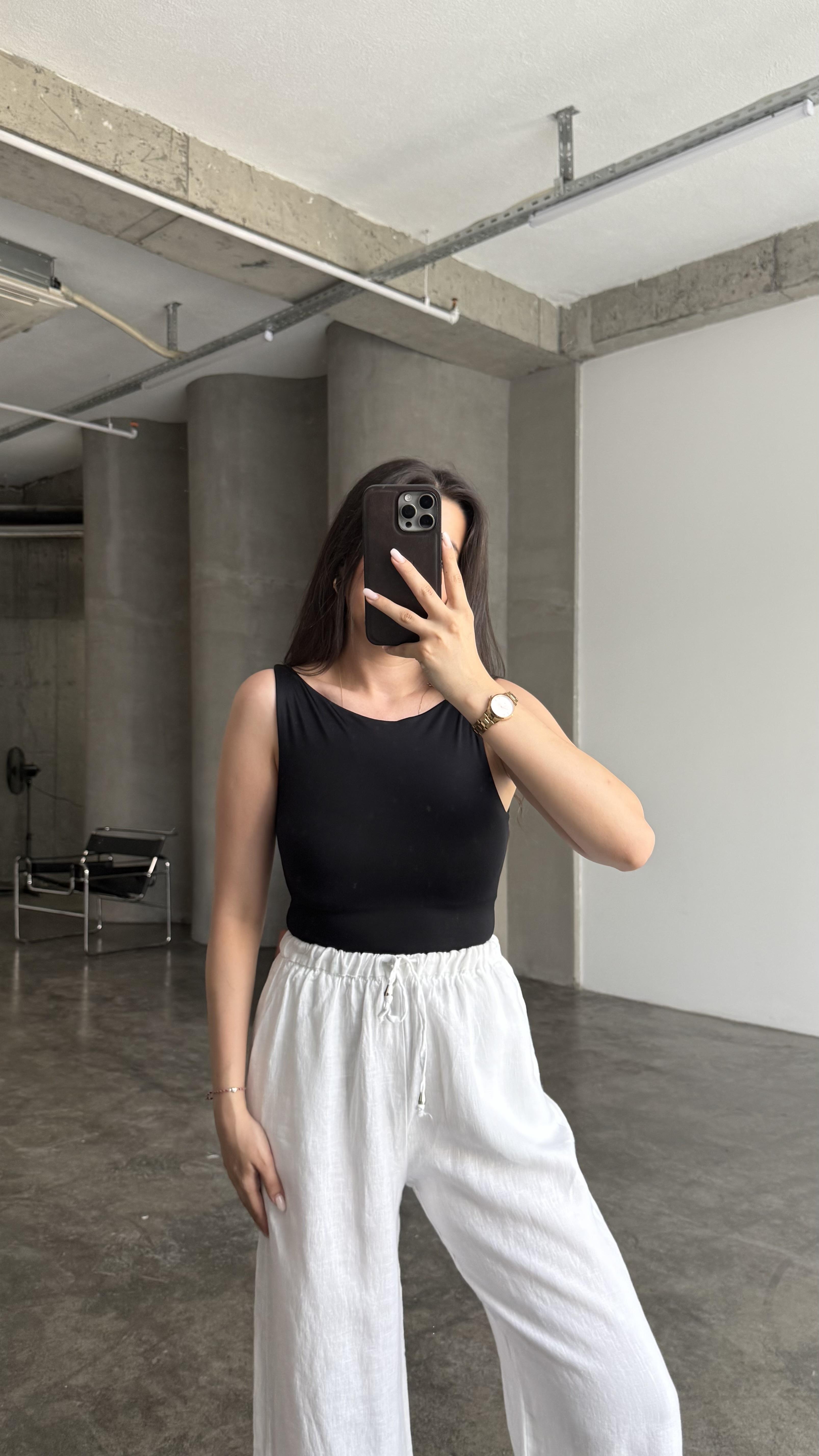 Star Siyah Geniş Yaka Body Suit