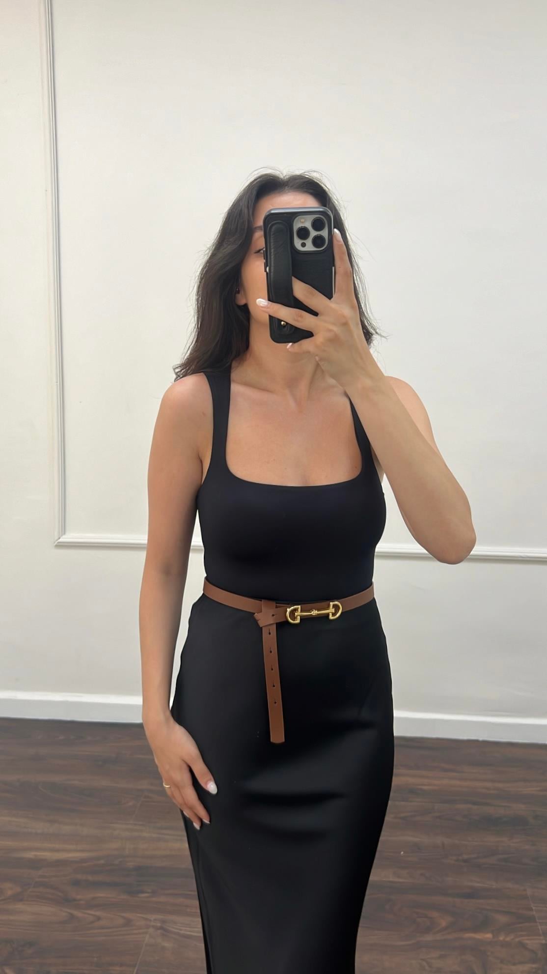 Star Siyah Kare Yaka Bodysuit