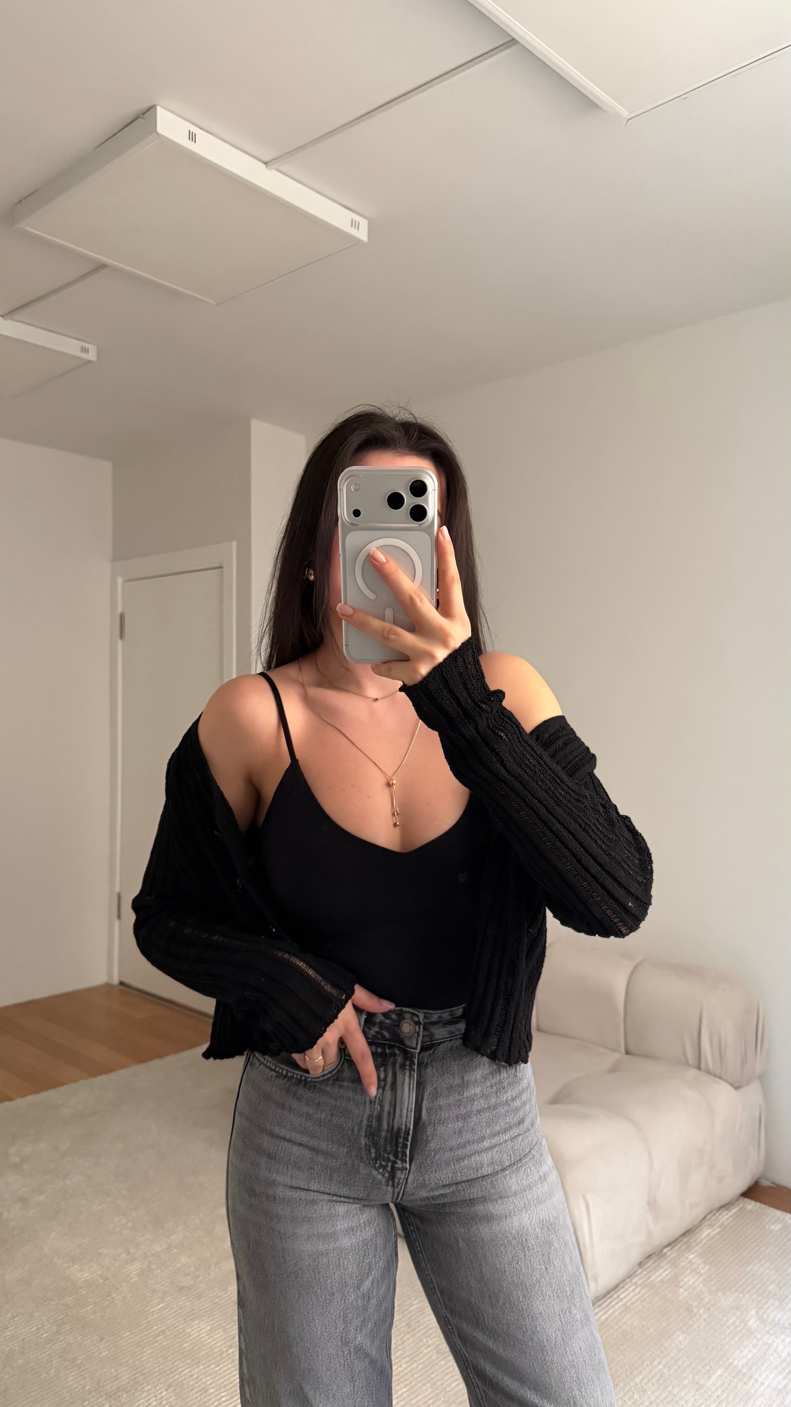 Star Siyah V Yaka Askılı Body Suit