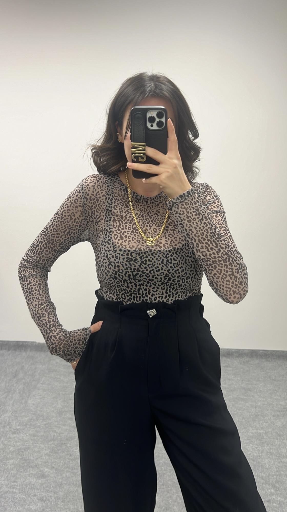 STAR TRANSPARAN LEOPAR BLUZ