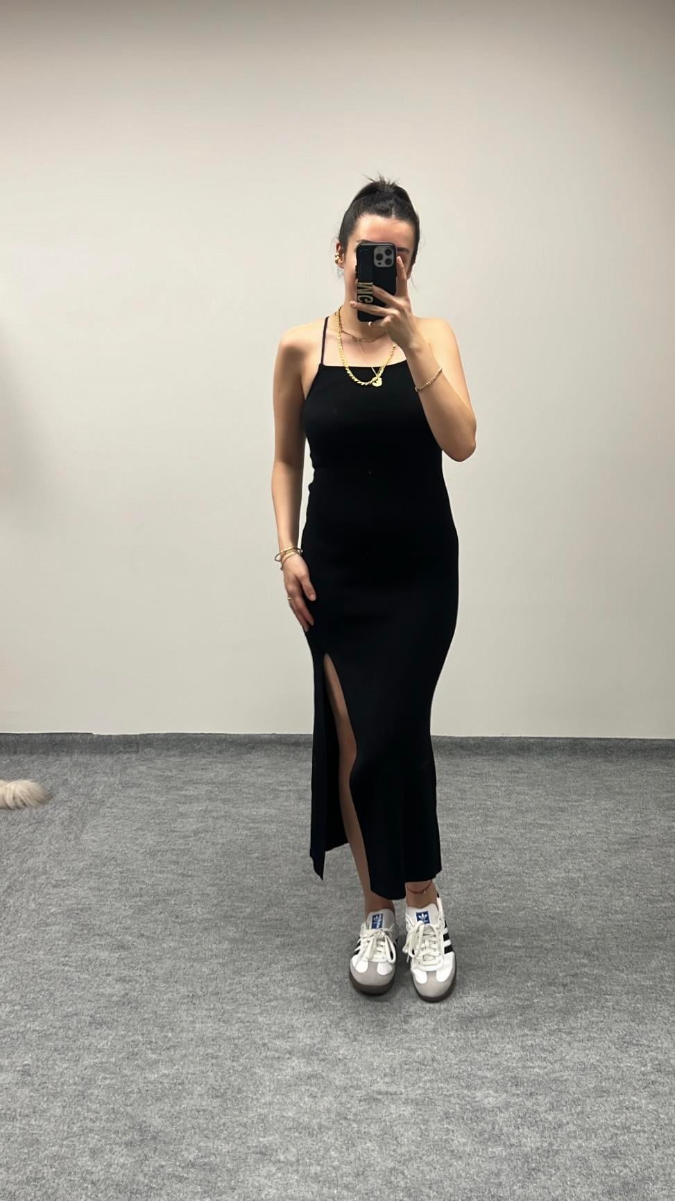 STAR TRİKO YIRTMAÇ DETAY ELBİSE