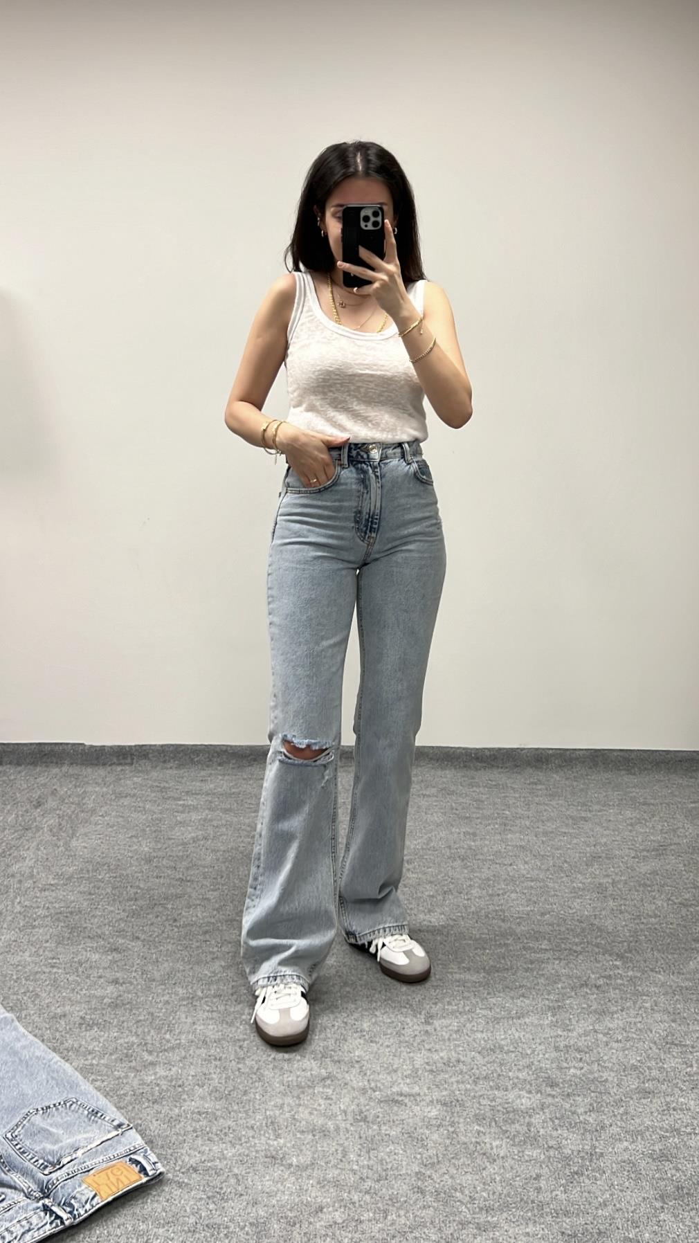 STAR YÜKSEK BEL DİZ DETAY STRAIGHT JEAN