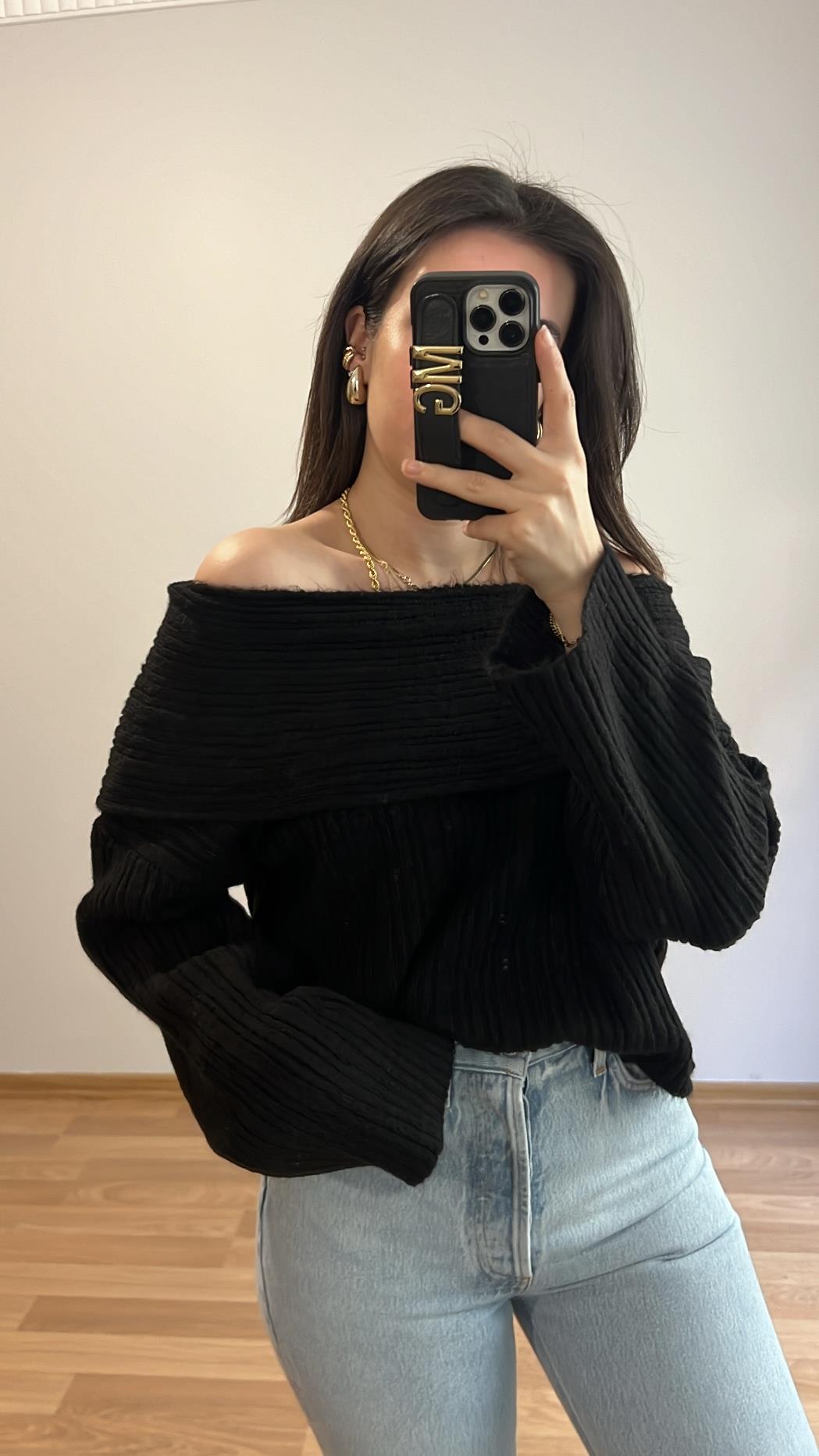 TALA SİYAH MADONNA YAKA TRİKO