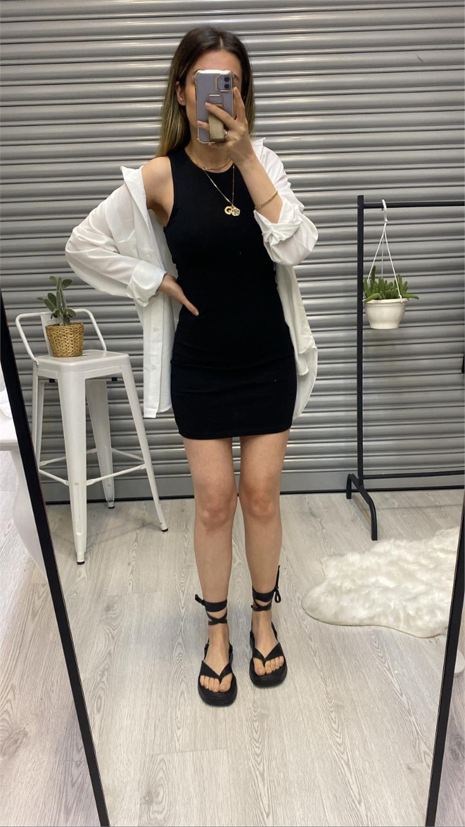 Tally Siyah Halter Yaka Elbise