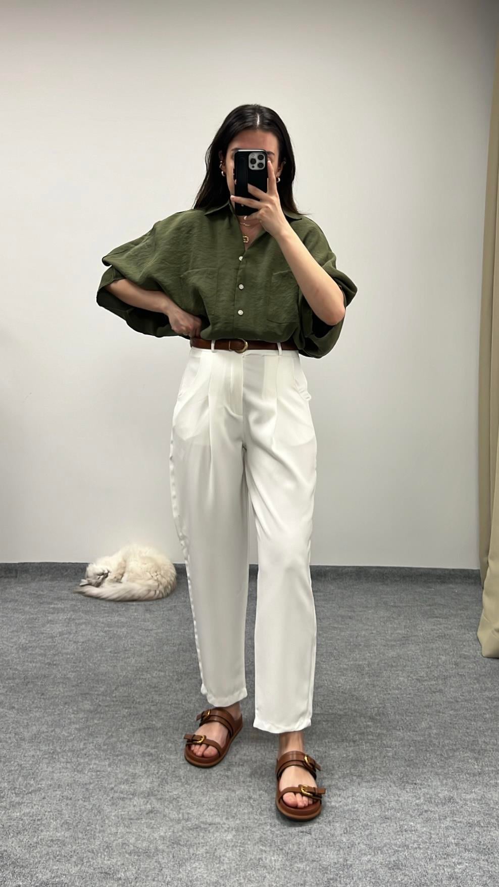 Tiny Yüksek Bel Beyaz Havuç Pantolon