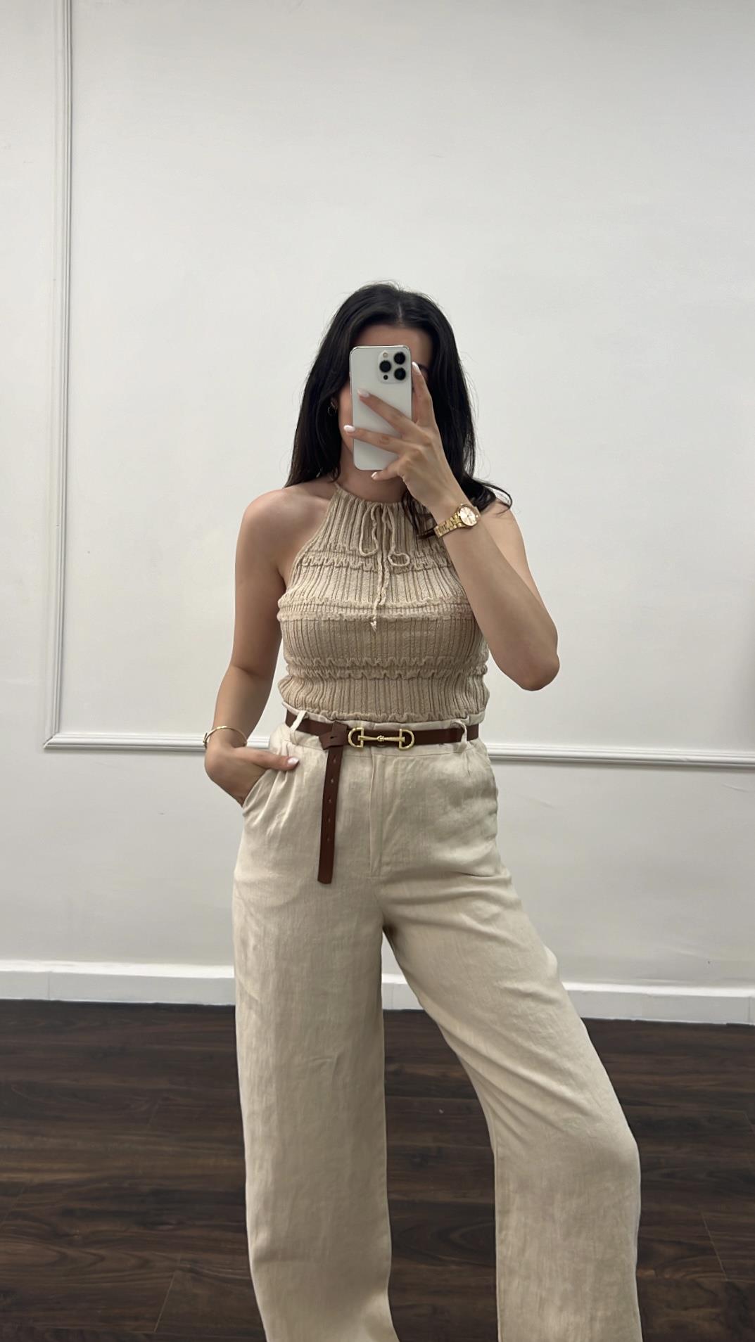 Tip Krem Bağcıklı Triko Atlet