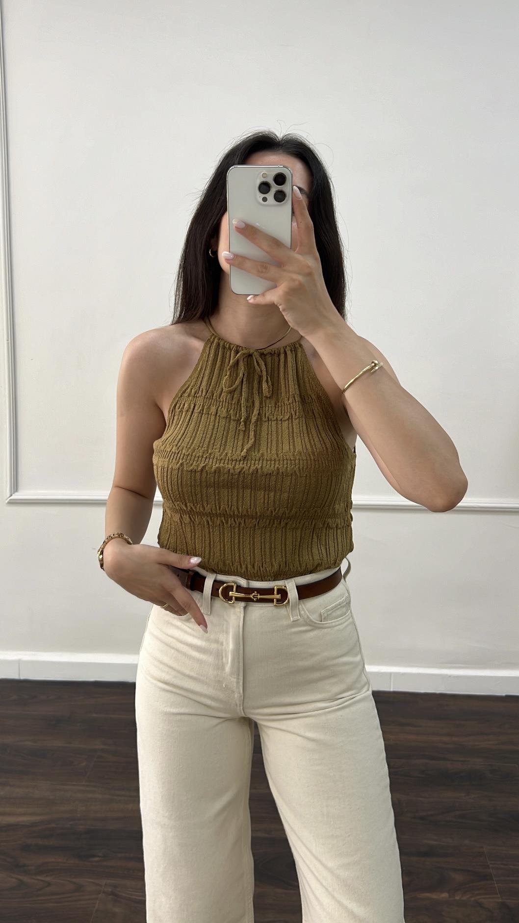 Tip Olive Bağcıklı Triko Atlet 