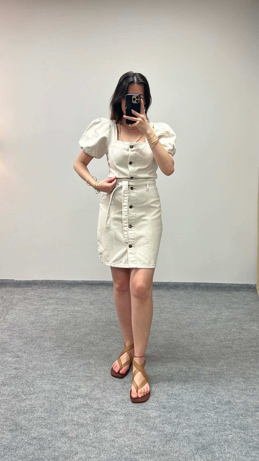 Topsh Ekru Denim Elbise 