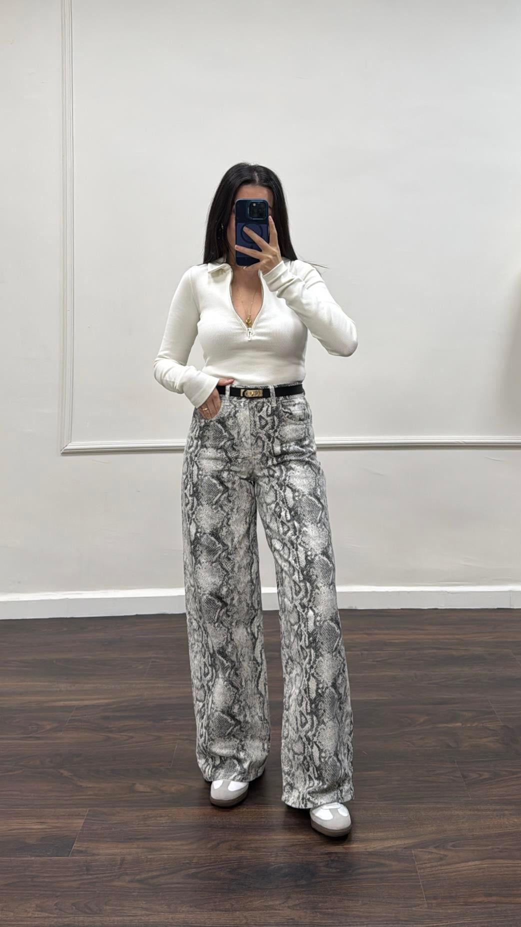 Tw Yılan Desen Geniş Paça Jean 