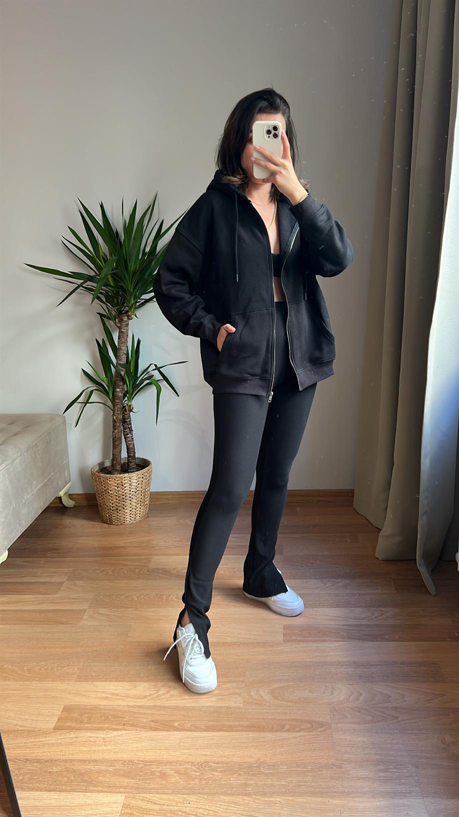 URBAN SİYAH ŞARDONLU FERMUARLI SWEATSHIRT