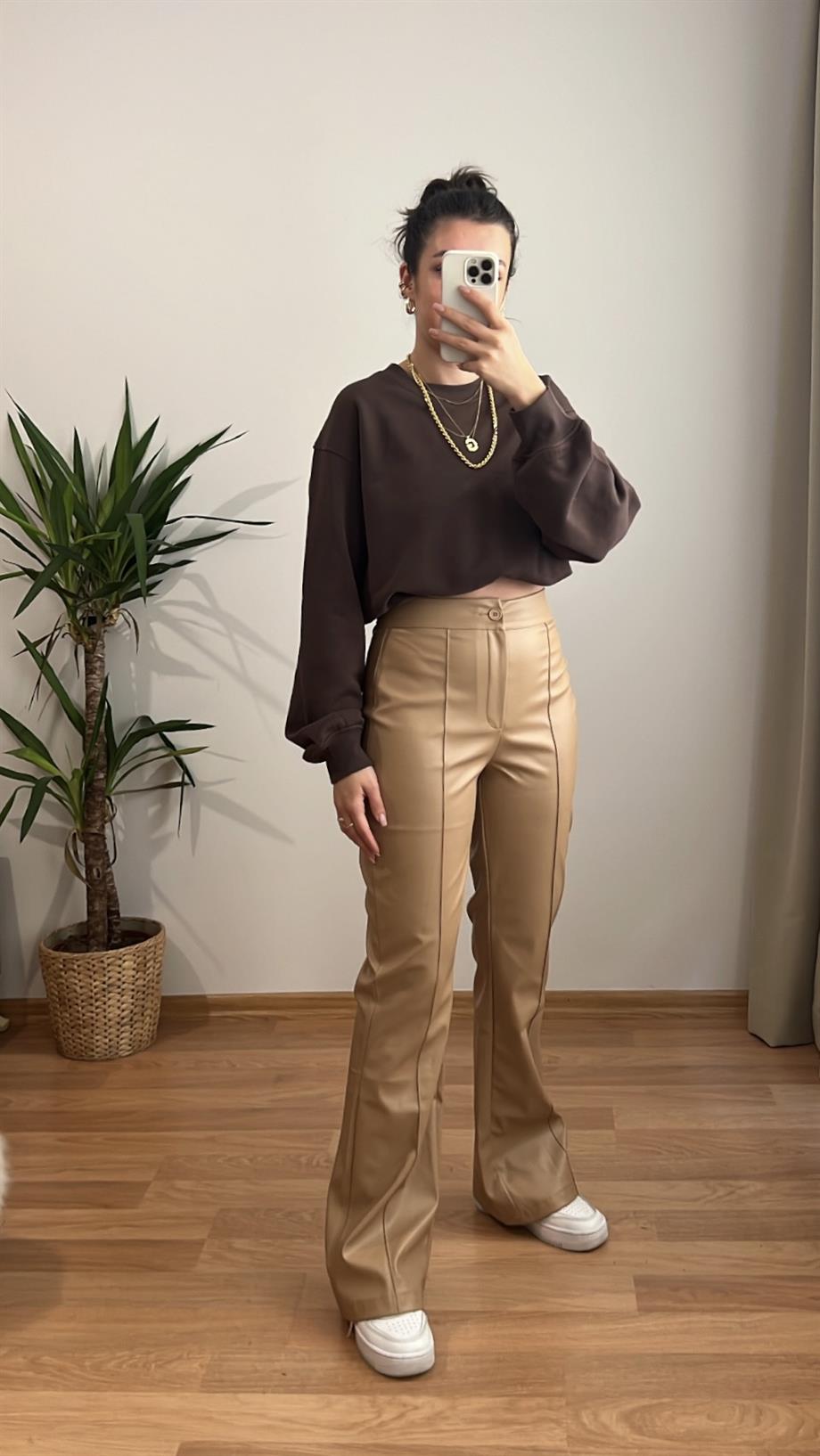 VANİLYA FLARE DERİ PANTOLON