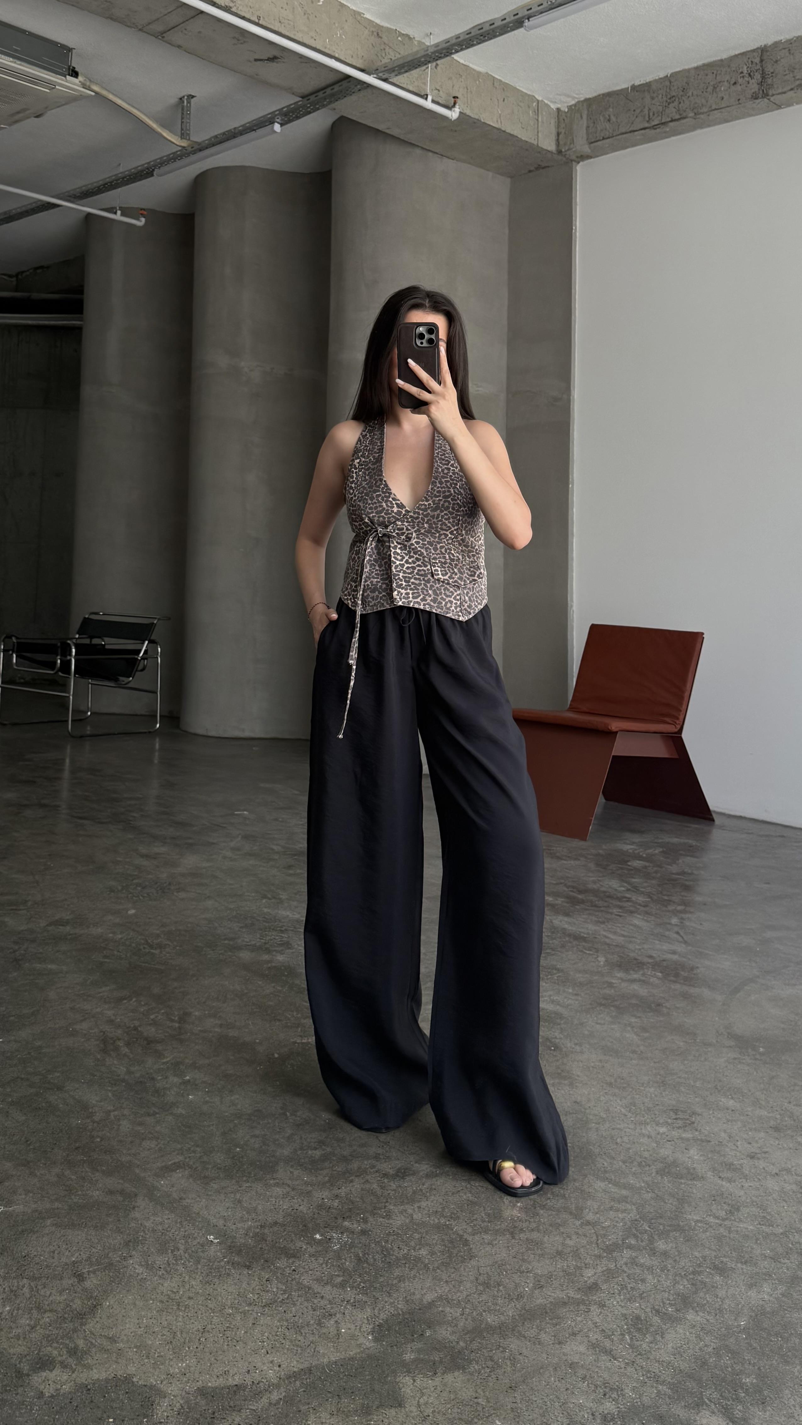Vera Siyah Yüksek Bel Tensel Pantalon