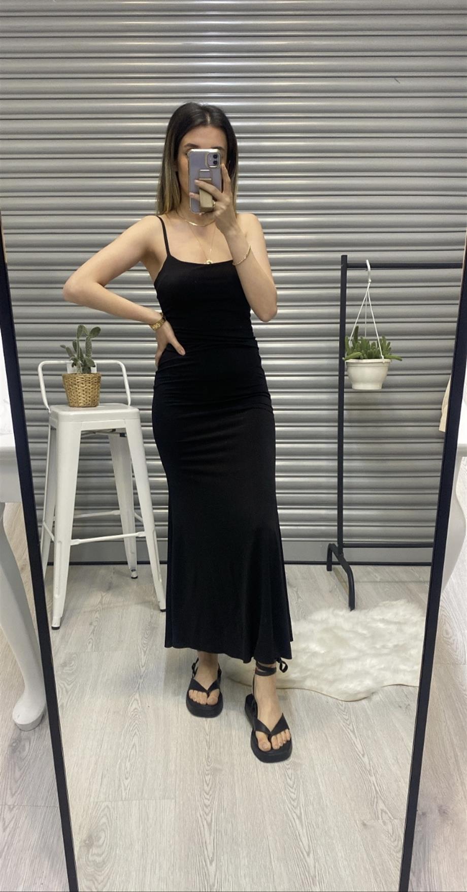 Viral İp Askı Siyah Elbise 
