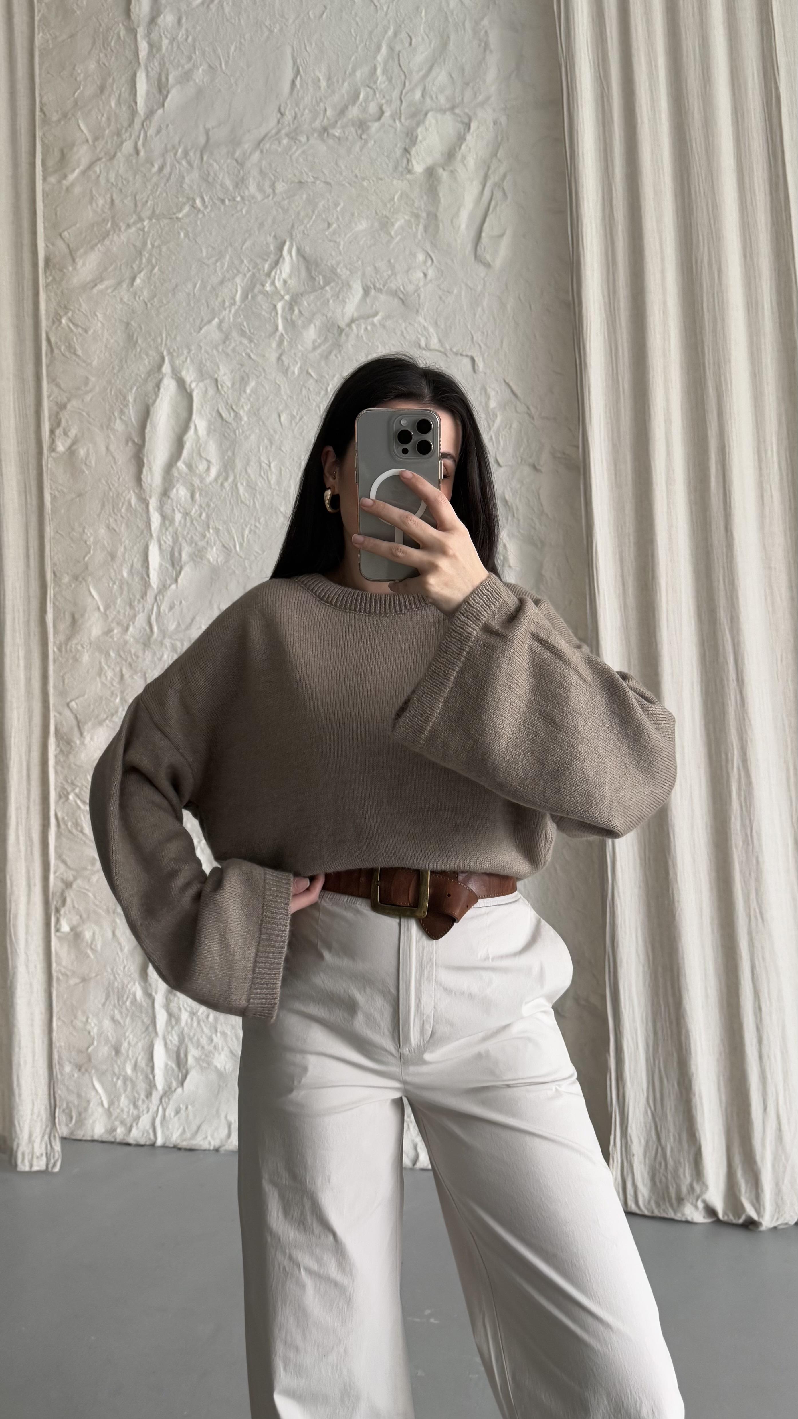 Vizon Bisiklet Yaka Oversize Triko Kazak