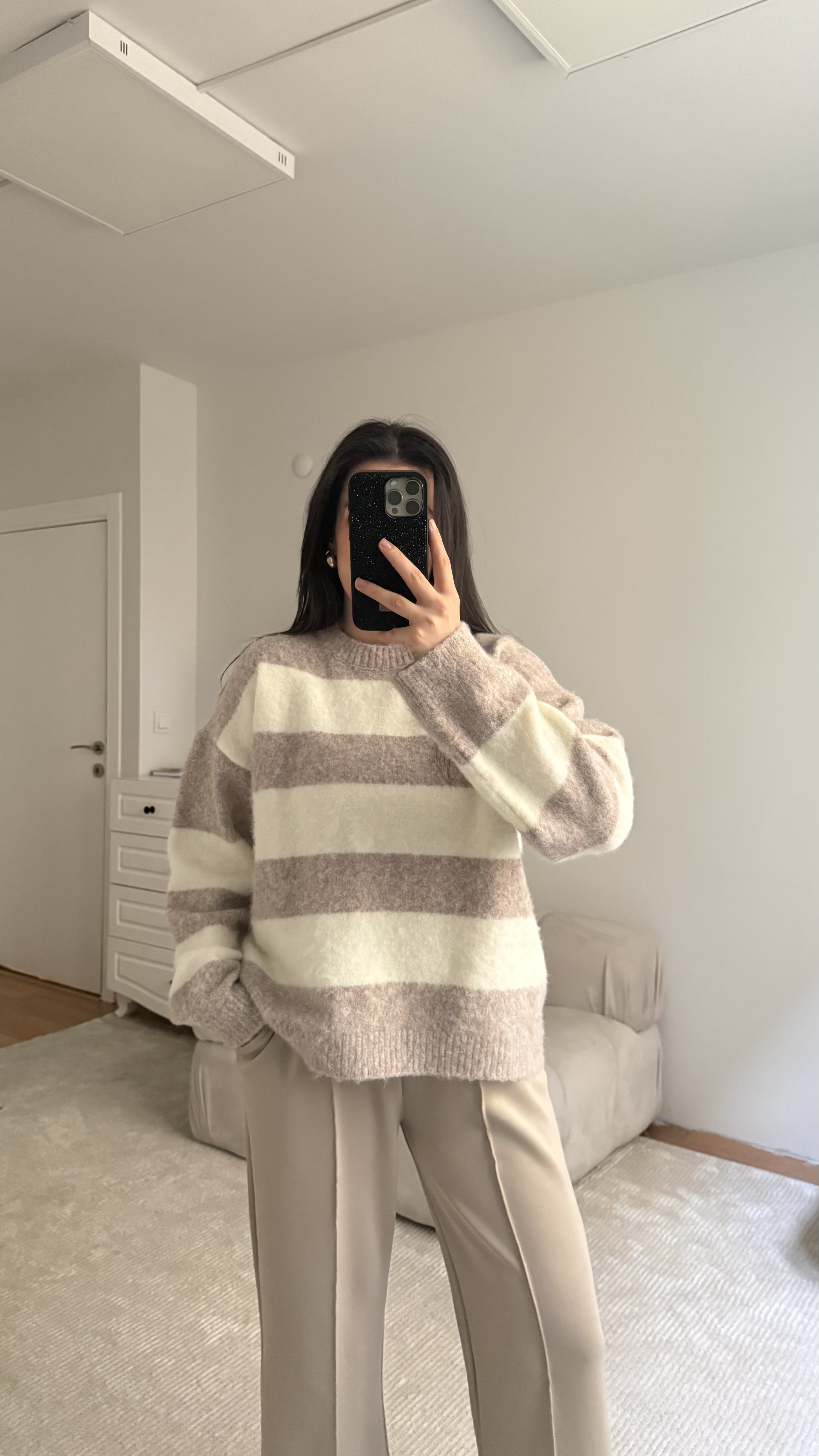 Vizon Çizgili Bisiklet Yaka Kazak