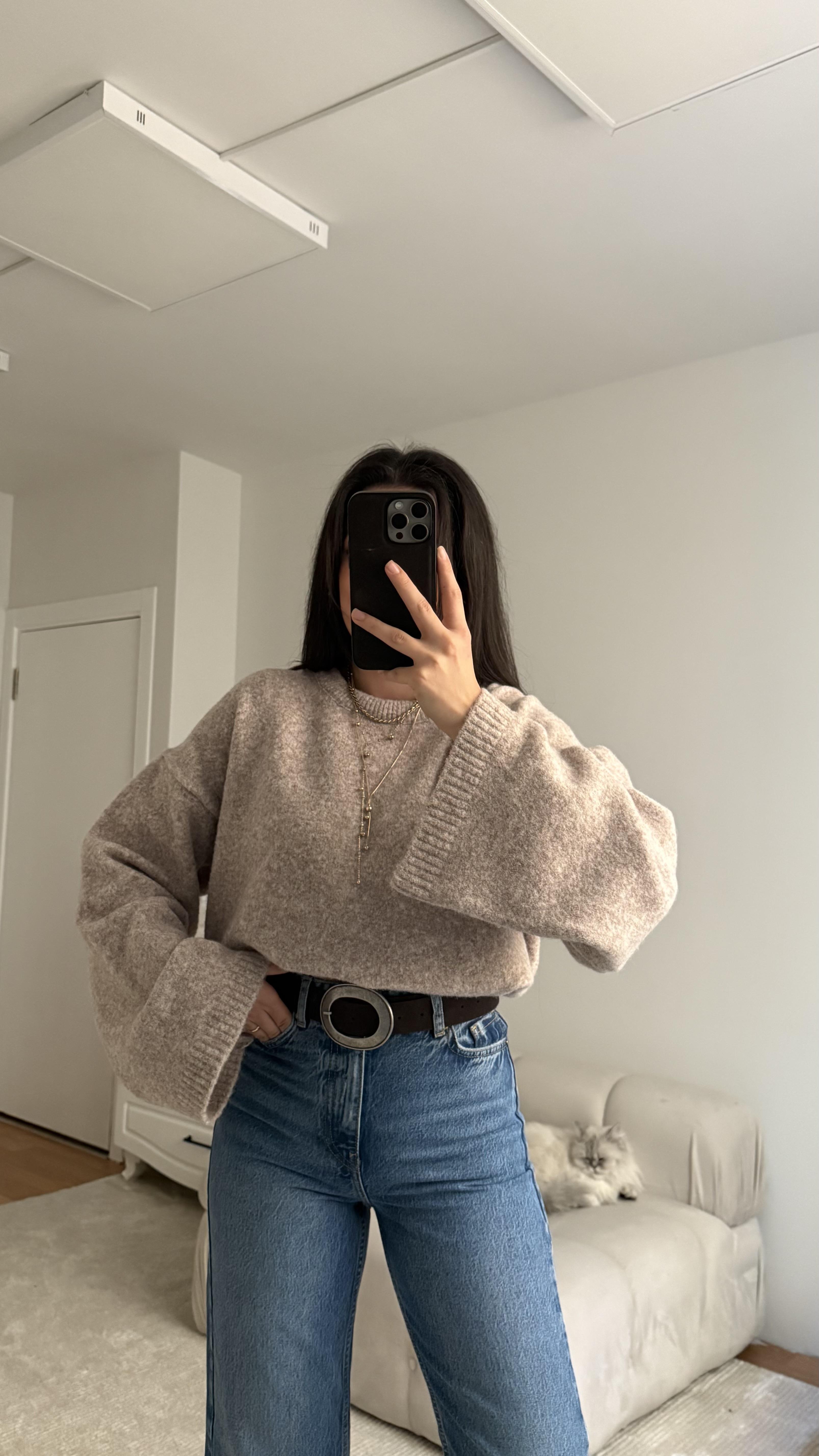 Vizon Oversize İspanyol Kol Triko Kazak