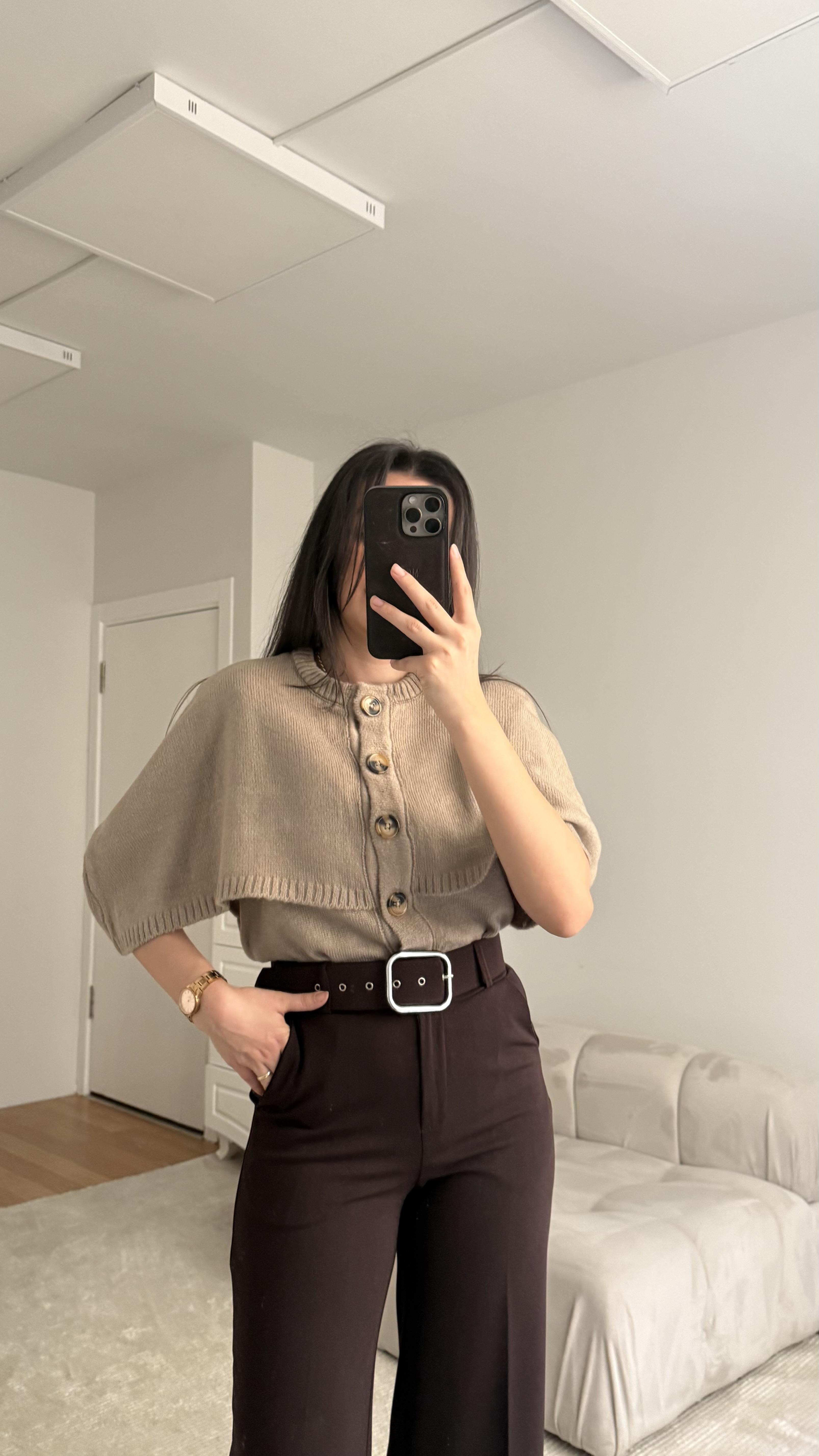 Vizon Panço Detaylı Triko Hırka