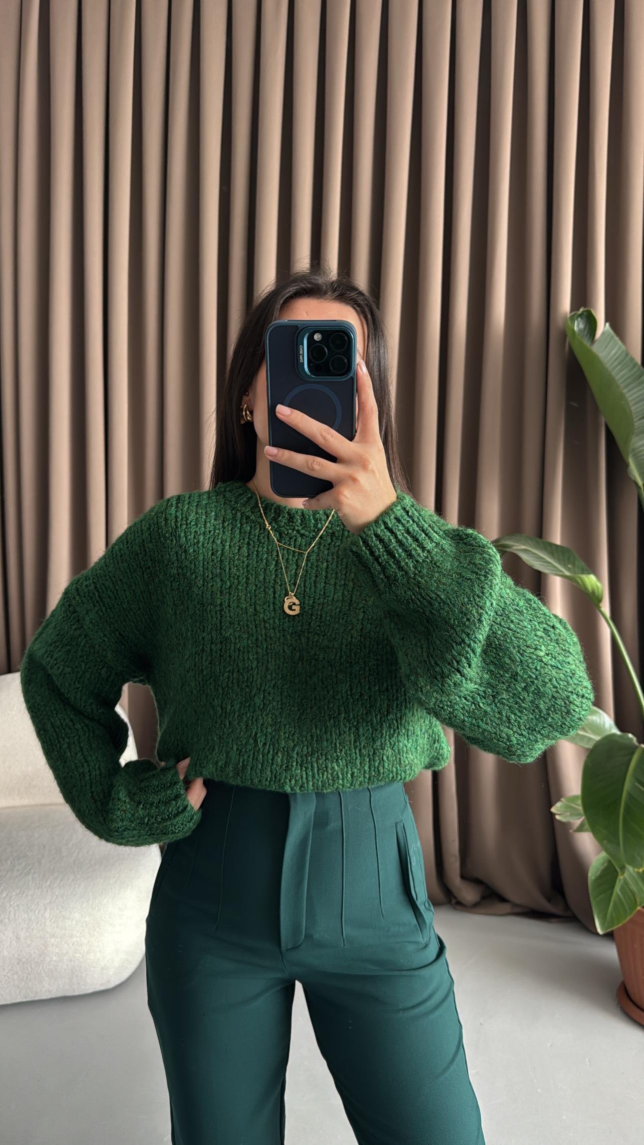 Yeşil Triko Örme Kazak