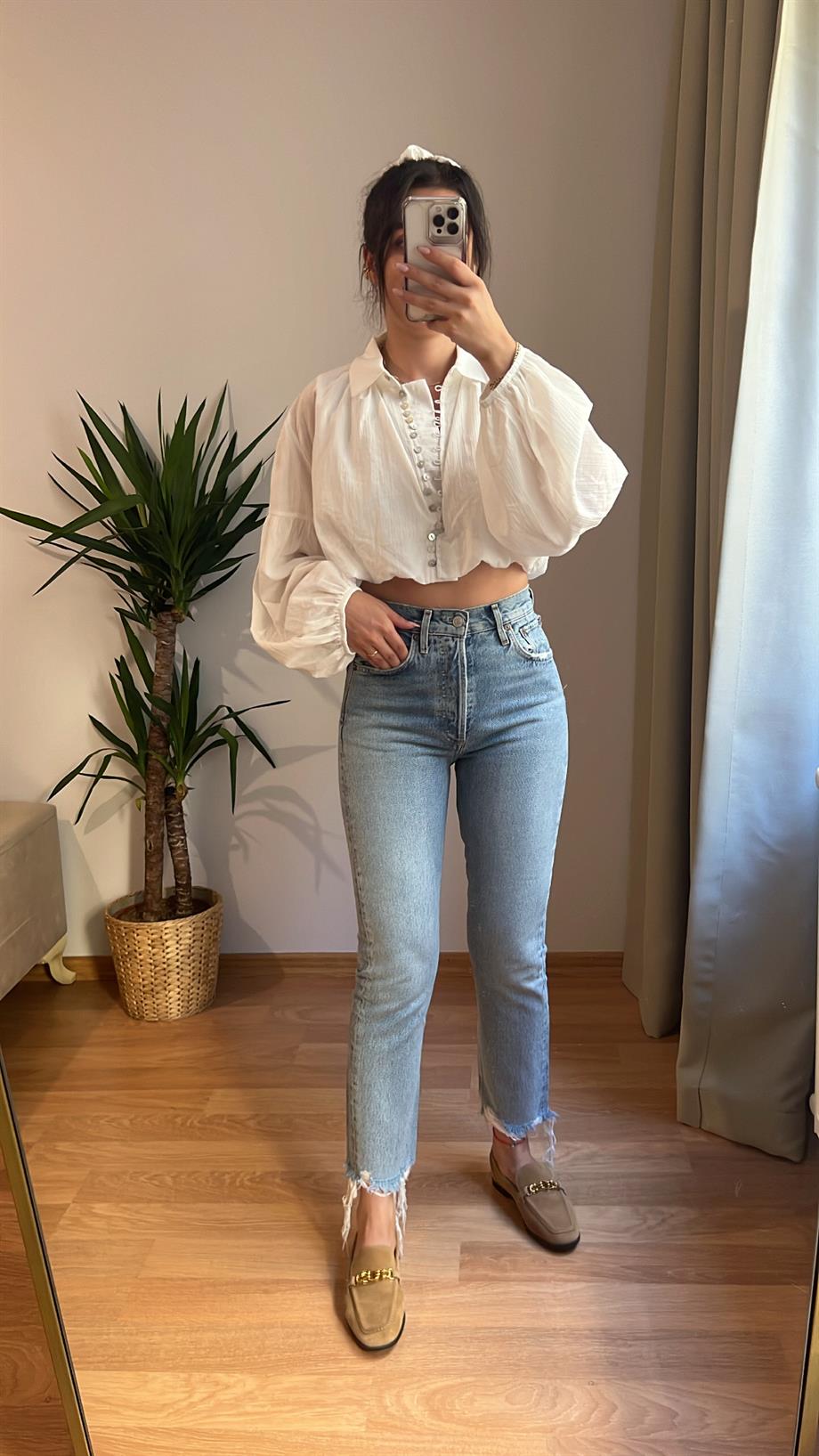 ZR BOHEM BALON KOL CROP GÖMLEK