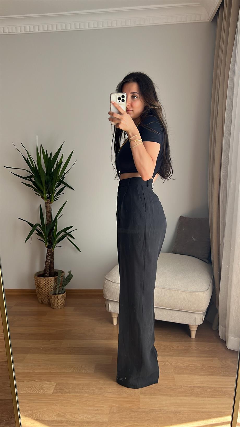 ZR MUMLU GÖRÜNÜMLÜ PALAZZO PANTOLON