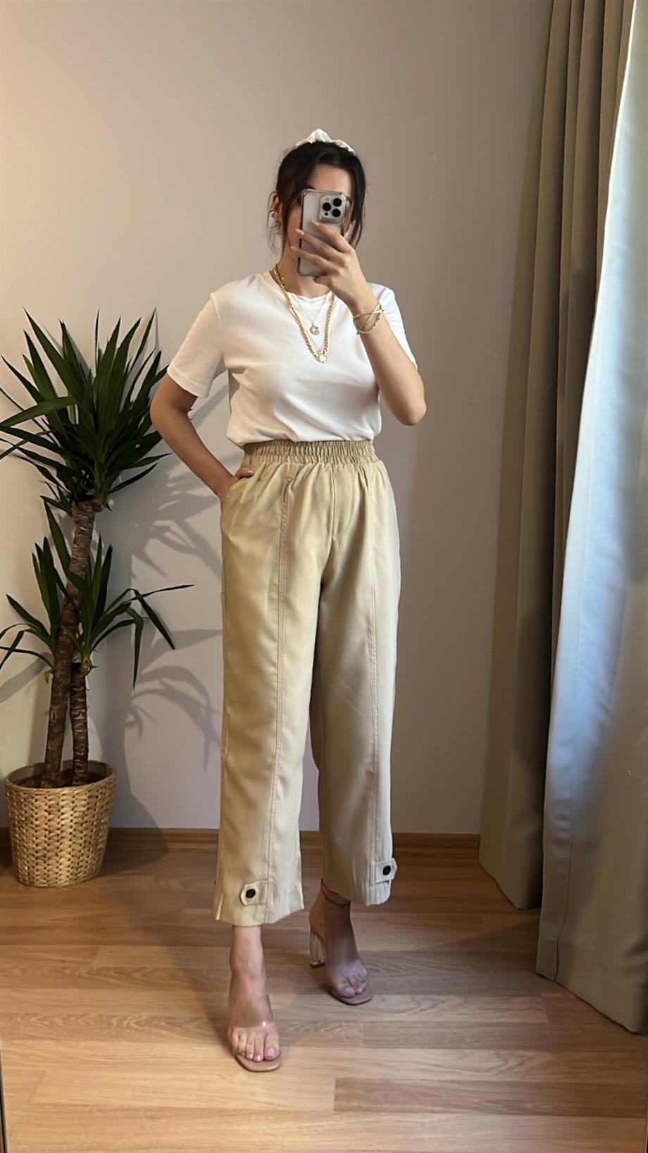 ZR SÜTLÜ KAHVE PAÇA DÜĞME DETAY COTTON PANTOLON