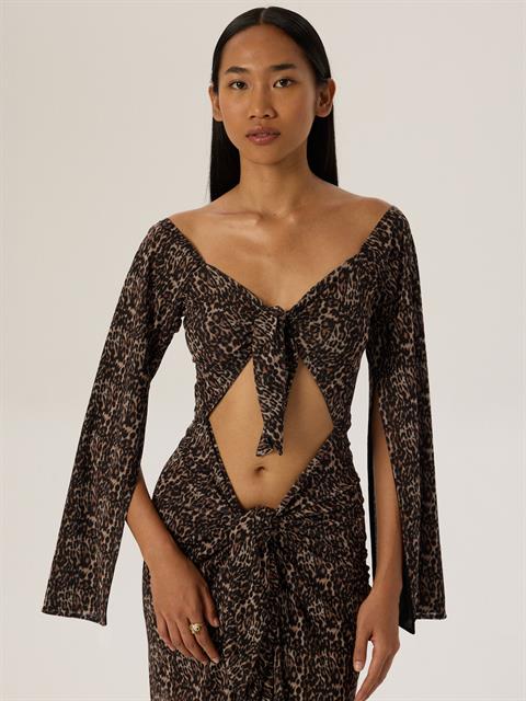 2 Parça Önü Bağlamalı Dekolteli Uzun Elbise -Leopar Desenli