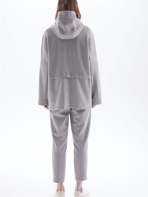 Önü Korsaj Arkası Lastikli Örme Kumaş Pantolon - Gri