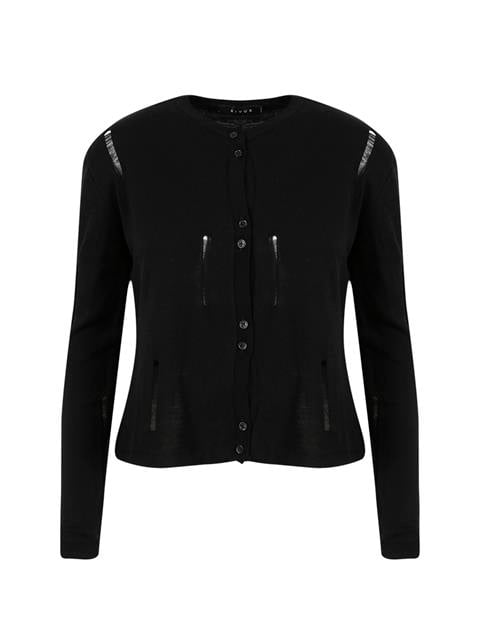 Yırtık Detaylı Triko Hırka - Siyah