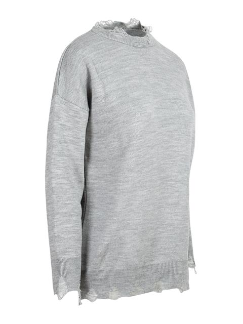 Yırtık Detaylı Triko Kazak - Gri