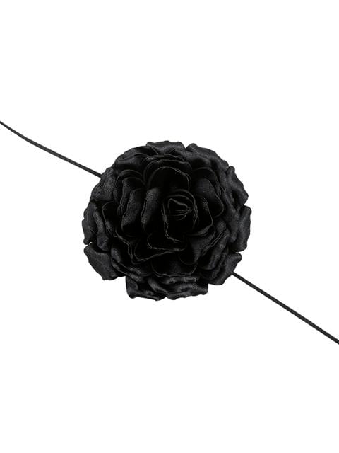 İp Bağlama Detaylı Sık Parlak Çiçek Kolye - Siyah