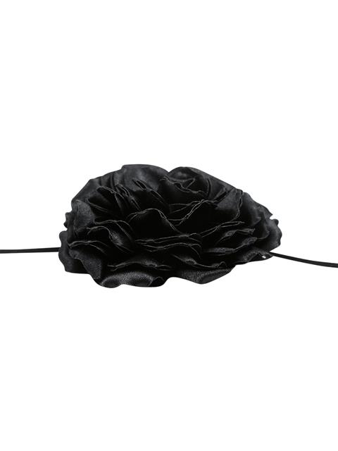 İp Bağlama Detaylı Sık Parlak Çiçek Kolye - Siyah