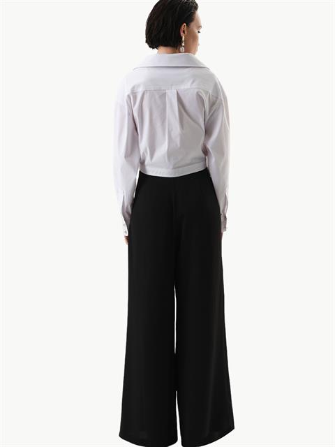 Geniş Paça Krep Pantolon - Siyah