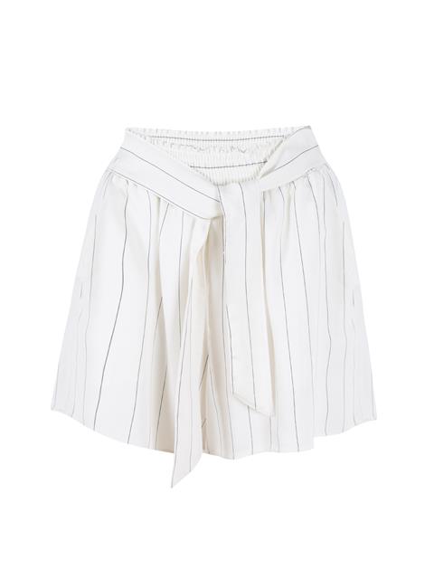 Beli Kuşaklı Viskon Şort - Çizgili