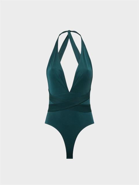 Derin Dekolteli İkonik Body - Yeşil
