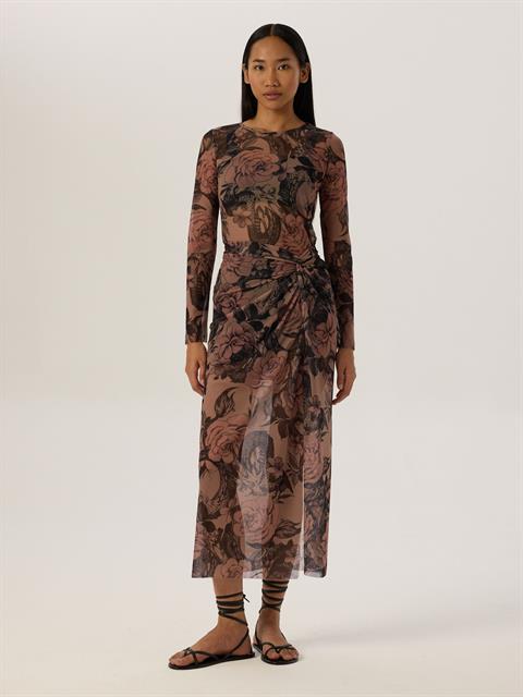 Bisiklet Yaka Uzun Kol Tül Bluz - Dövme Desenli