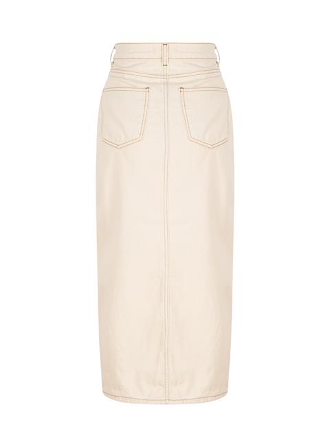 Derin Yırtmaçlı Jean Etek - Bej