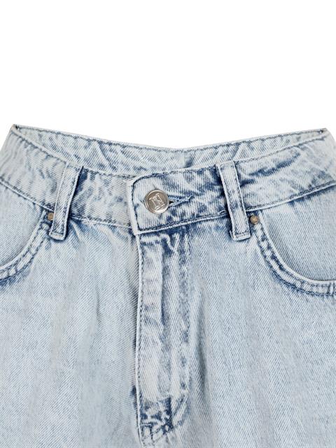 Paçası Dikişsiz Bol Kesim Mini Jean Şort - Mavi