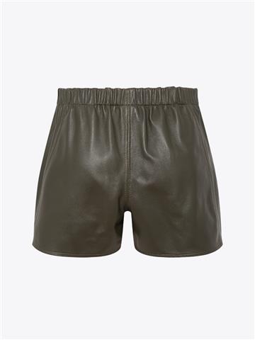 Aksesuar Detaylı Beli Lastikli Mini Deri Şort - Yeşil