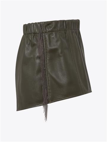Aksesuar Detaylı Beli Lastikli Mini Deri Şort - Yeşil
